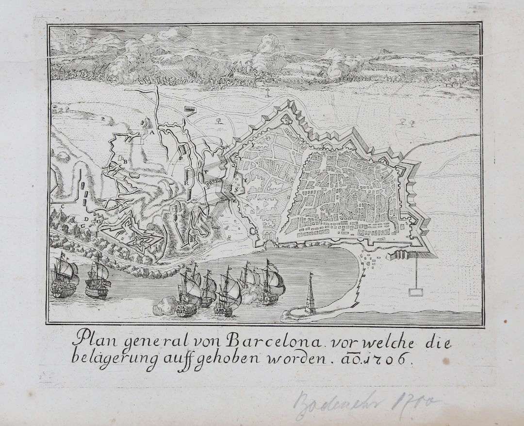 ANTON HEINSCHEIT. Map of Barcelona from 1706.