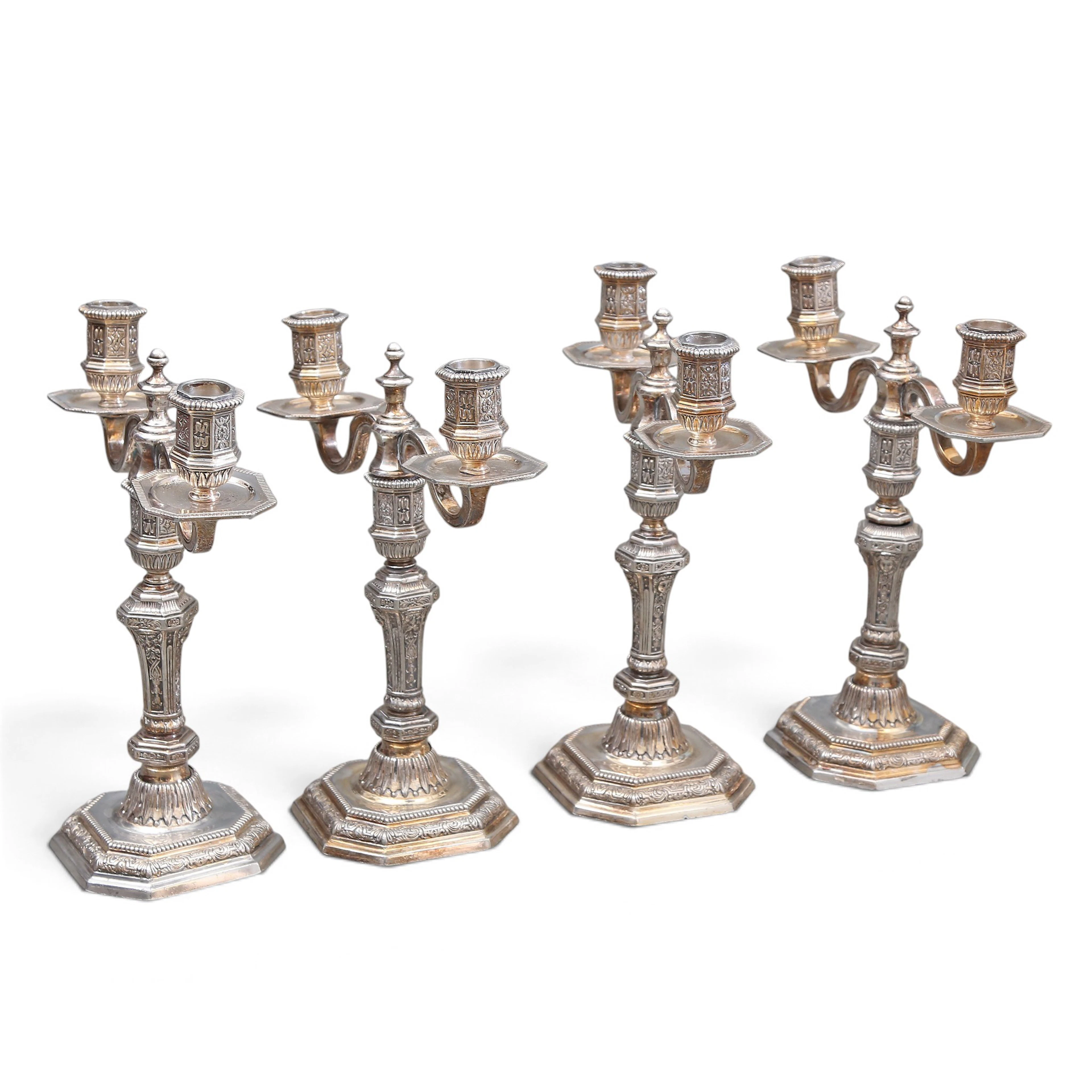 Set of four "Duperier" candelabra by Christofle in silver-plated metal
