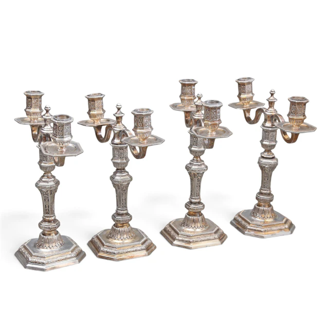 Set of four "Duperier" candelabra by Christofle in silver-plated metal