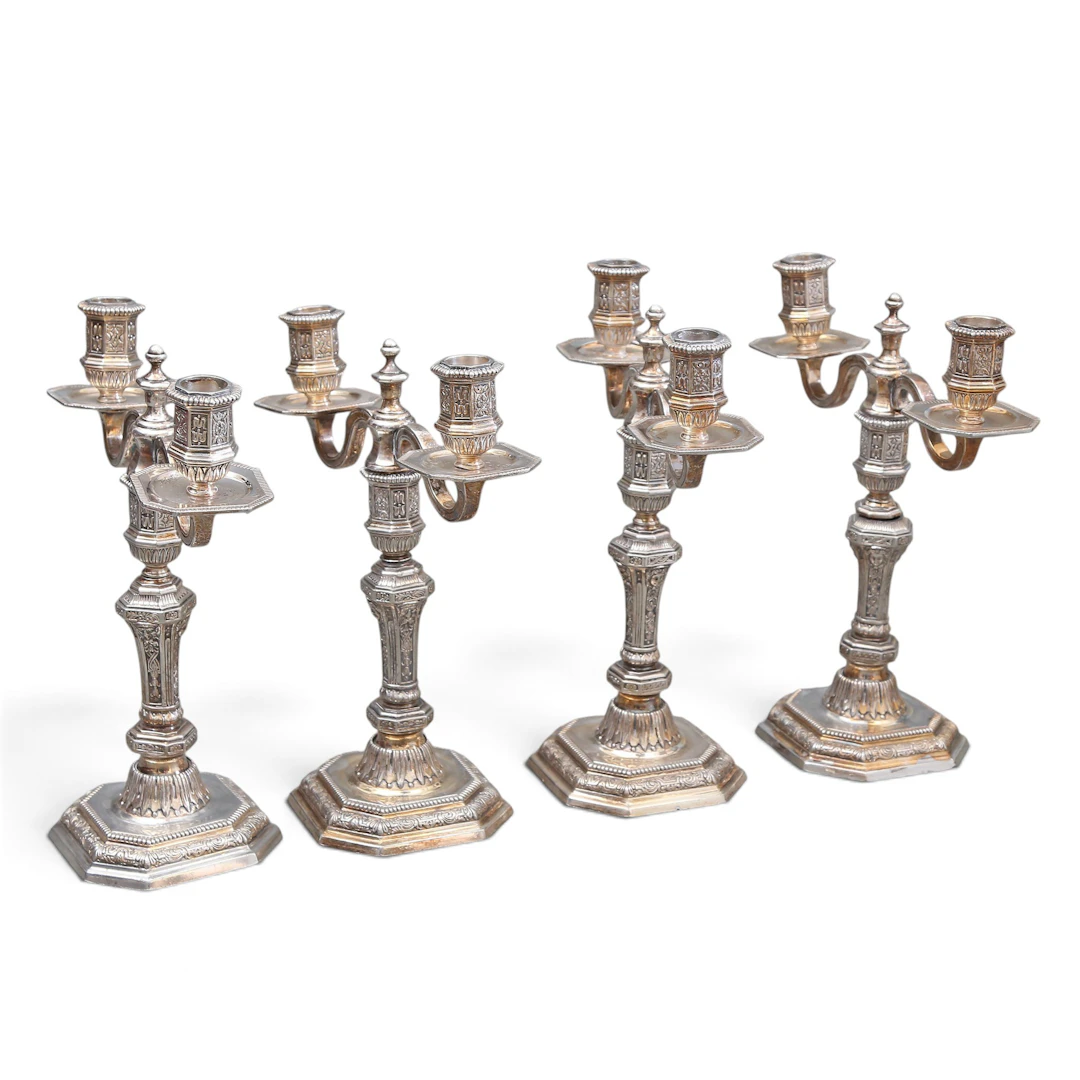 Set of four "Duperier" candelabra by Christofle in silver-plated metal