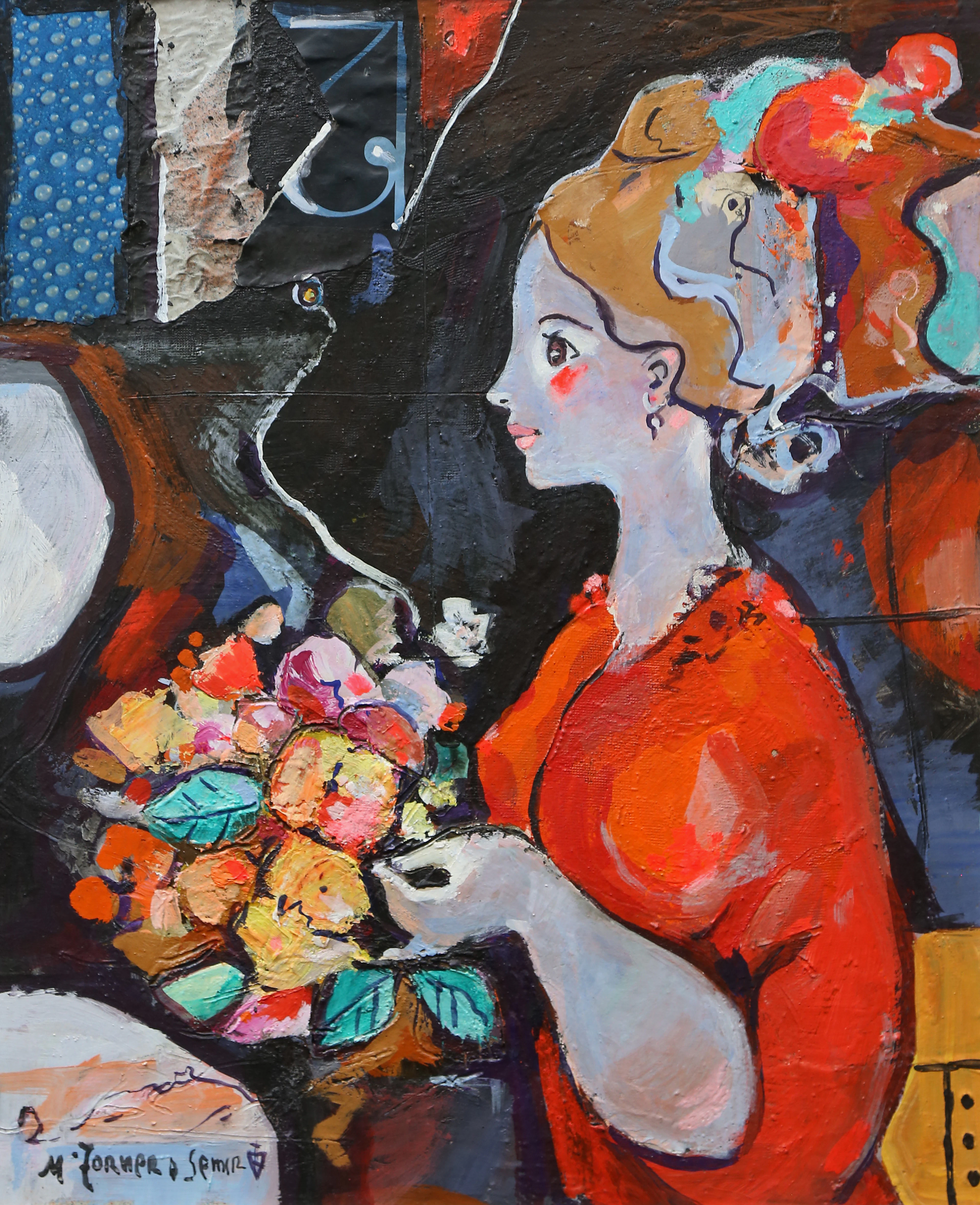 MIGUEL TORNER DE SEMIR. A girl with flowers.