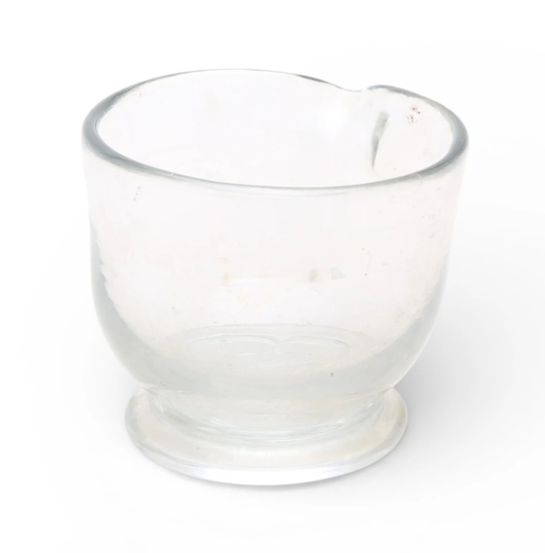 Blown glass mortar with spout, late 19th Century.