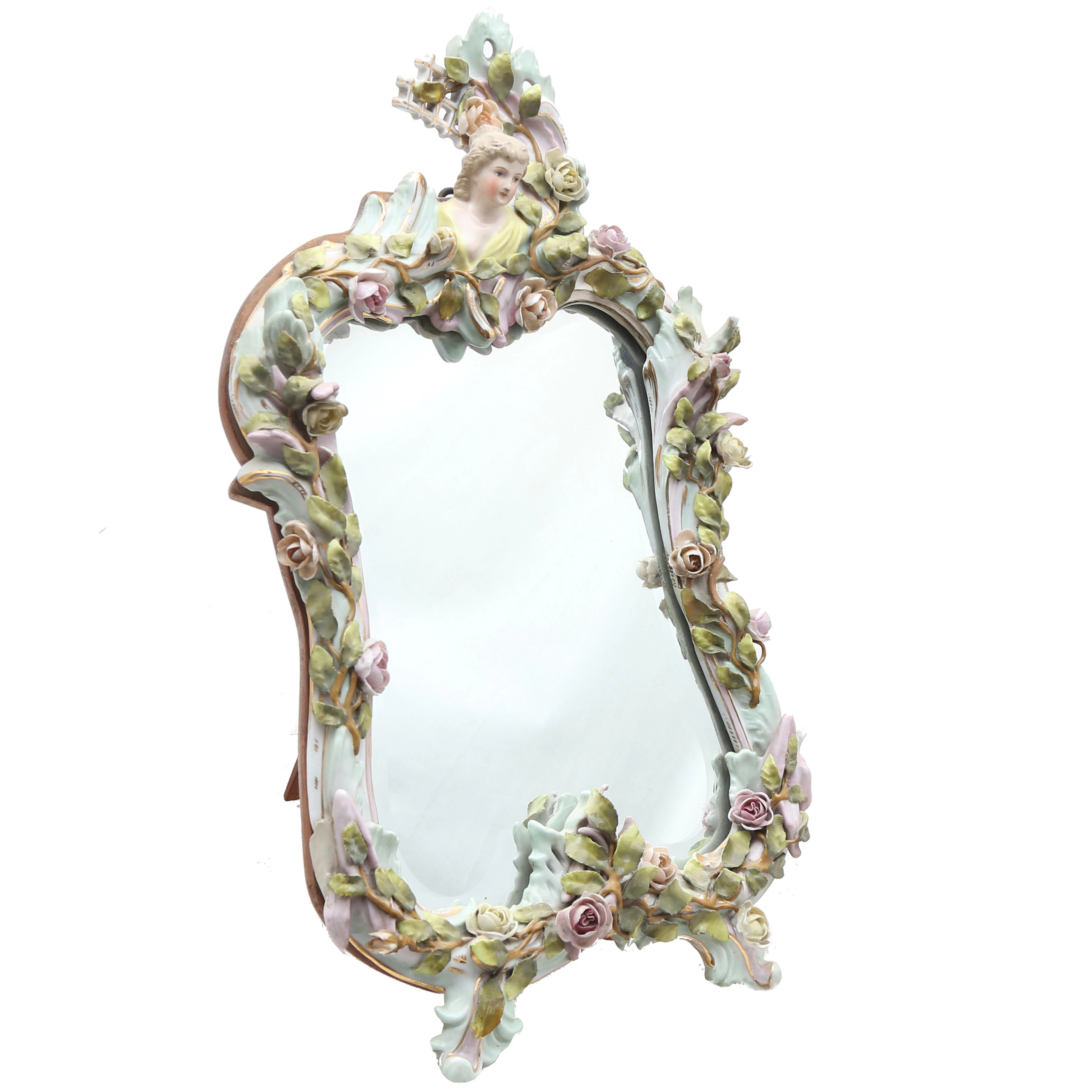 Mirror with Meissen-like porcelain frame, 20th Century.