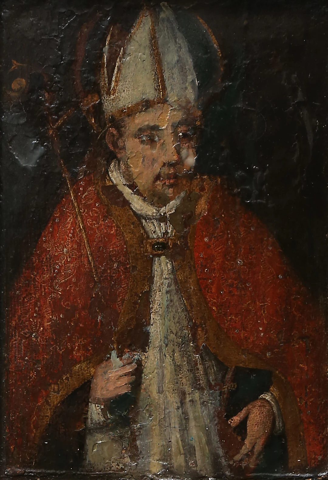 SPANISH SCHOOL, PROBABLY 17TH CENTURY. Holy bishop.