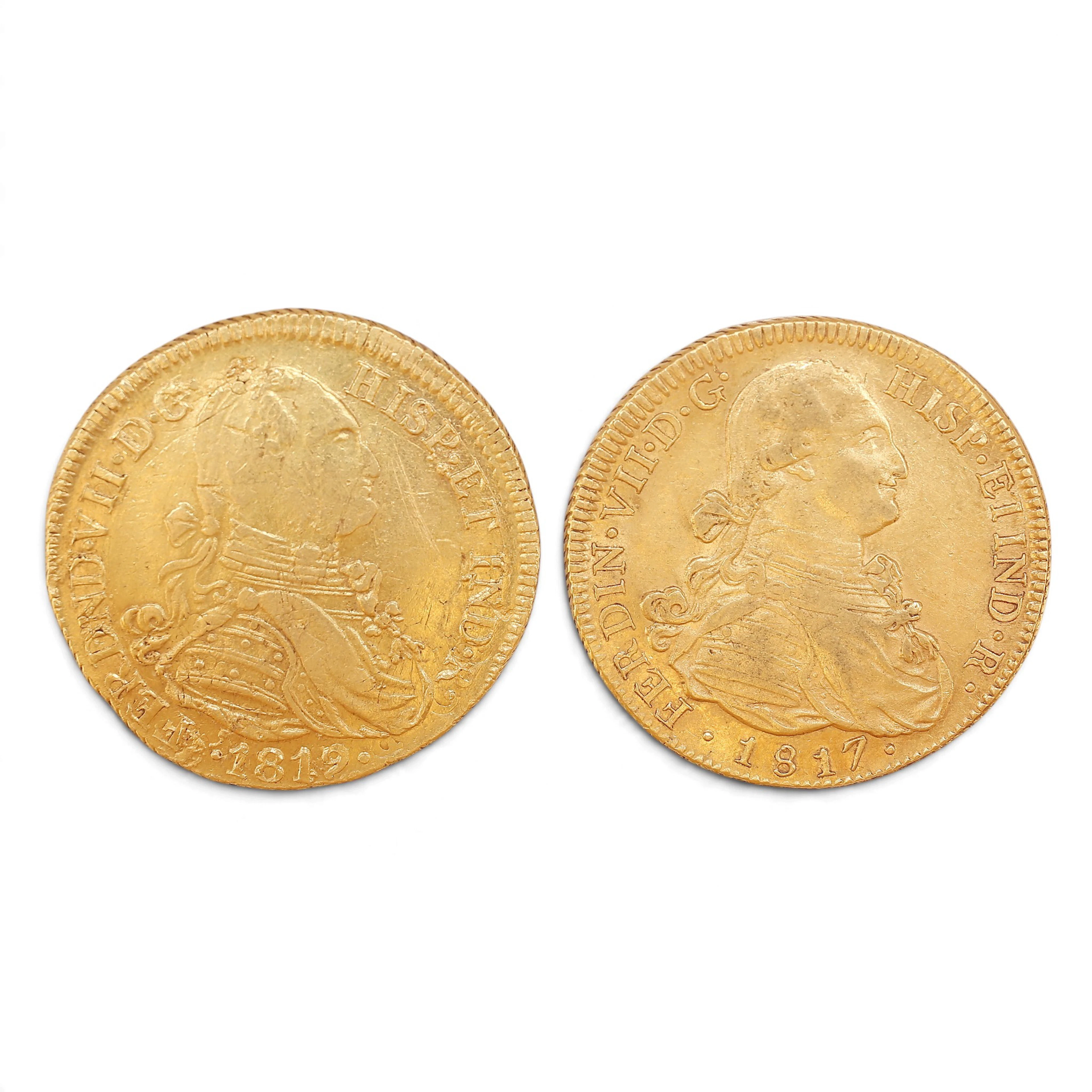 Two Spanish gold coins, 19th Century.