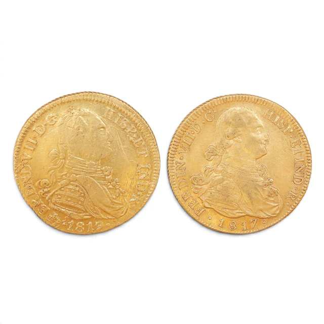Two Spanish gold coins, 19th Century.