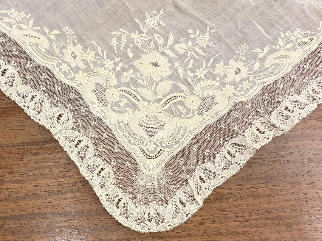Two embroidered batiste and lace scarves, early decades of the 20th Century.