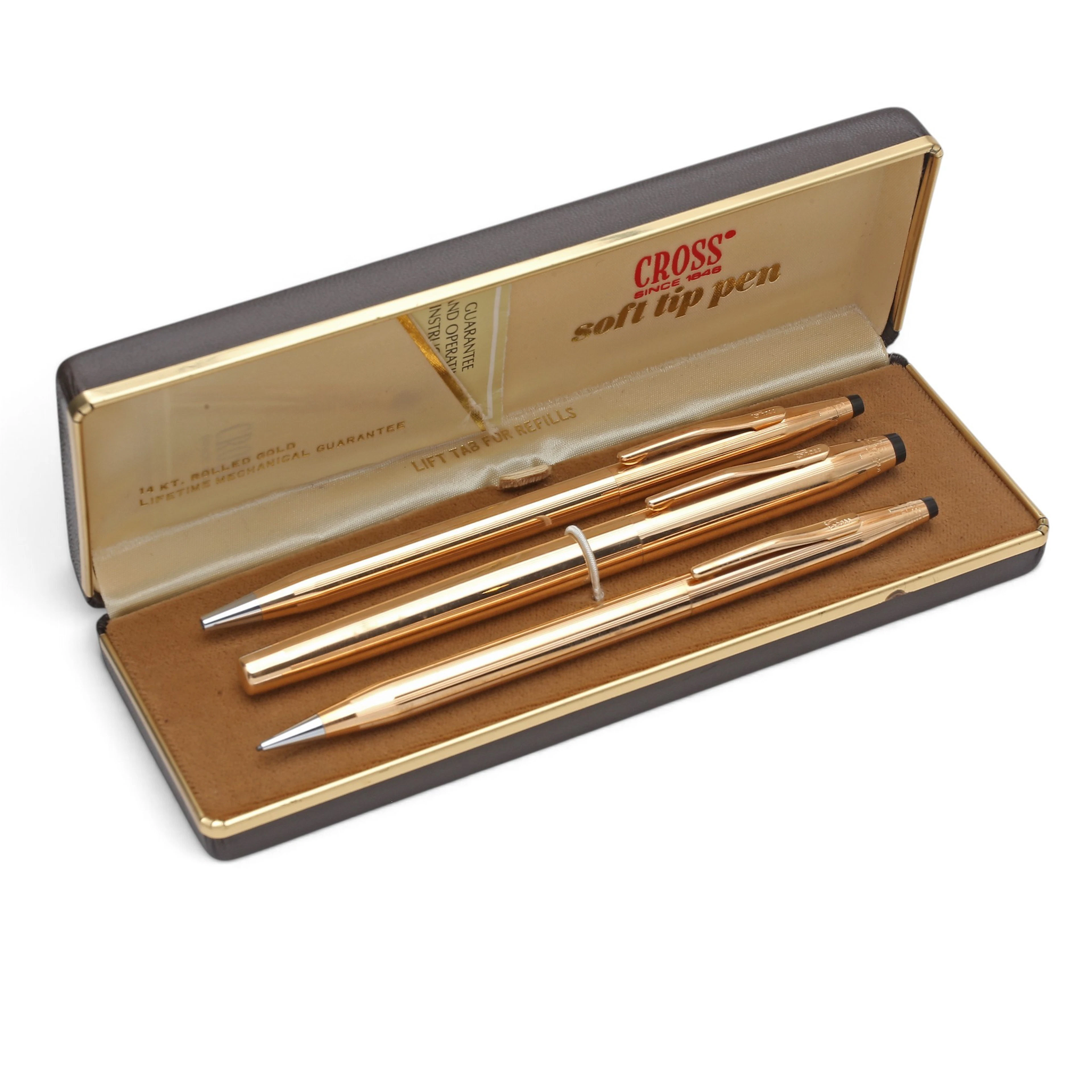 CROSS. Set of mechanical pencil and two gold-plated ballpoint pens.
