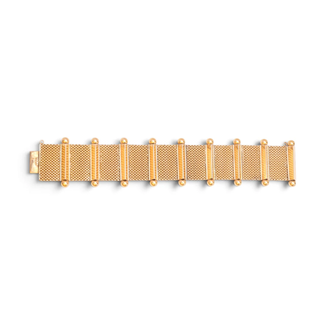 Gold mesh bracelet, mid 20th Century.