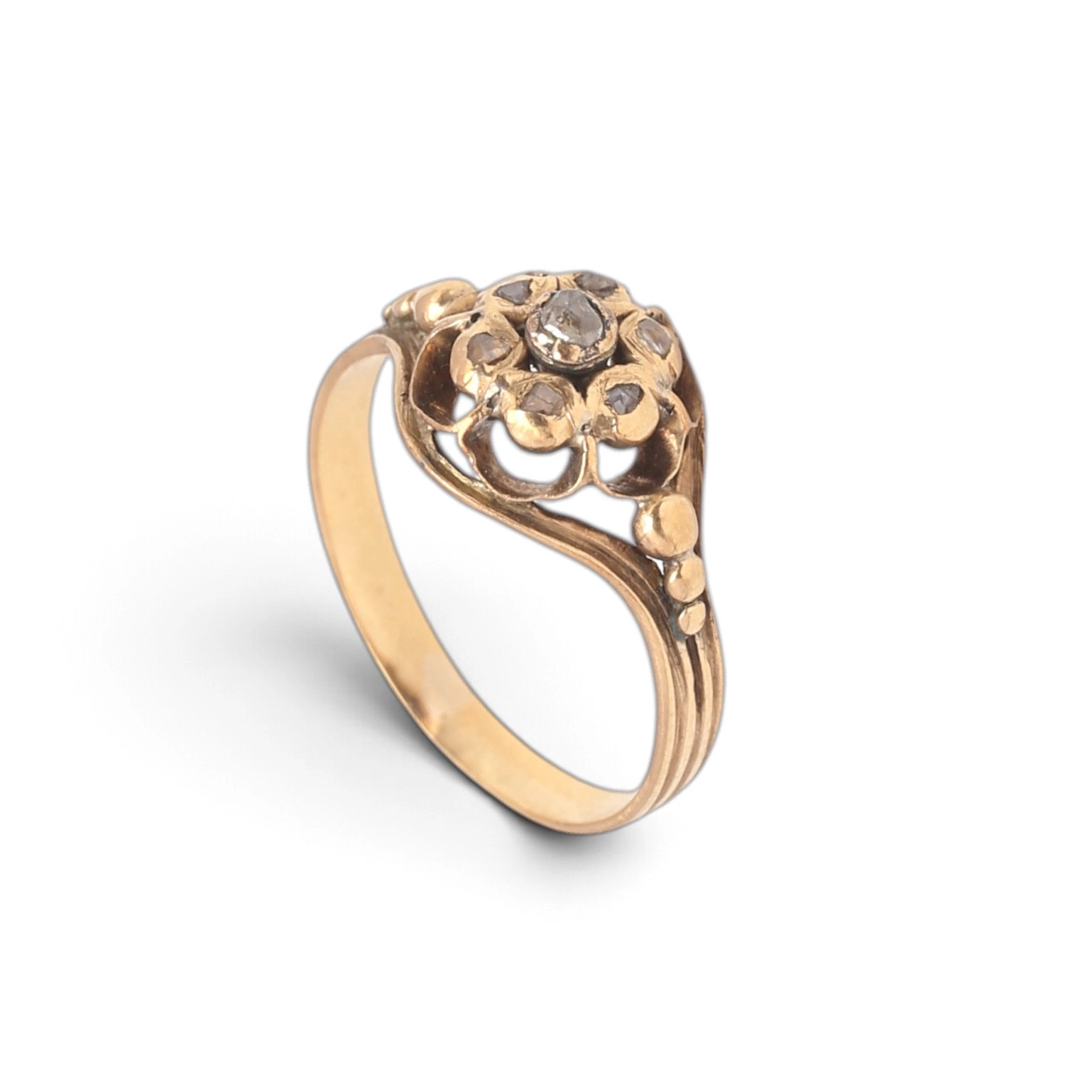Diamonds floral ring, late 20th Century.