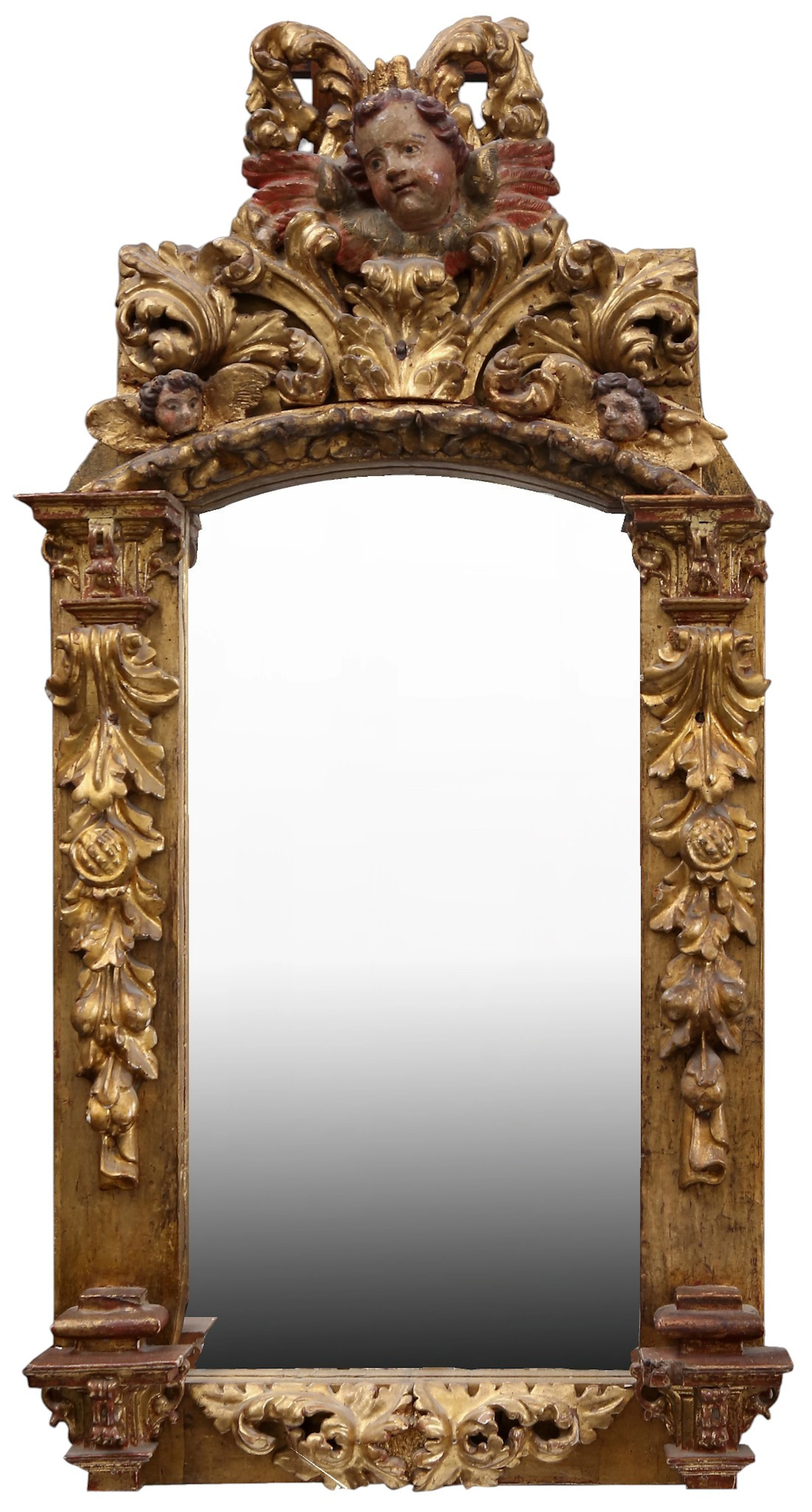 Mirror with frame made from carved, polychrome and gilt wood Baroque