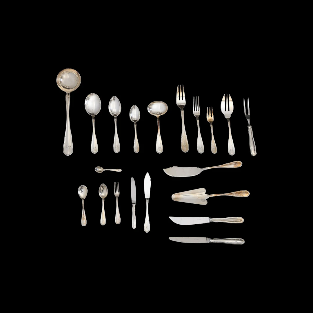 TWELVE-PLACE silver cutlery set, mid-20th century.