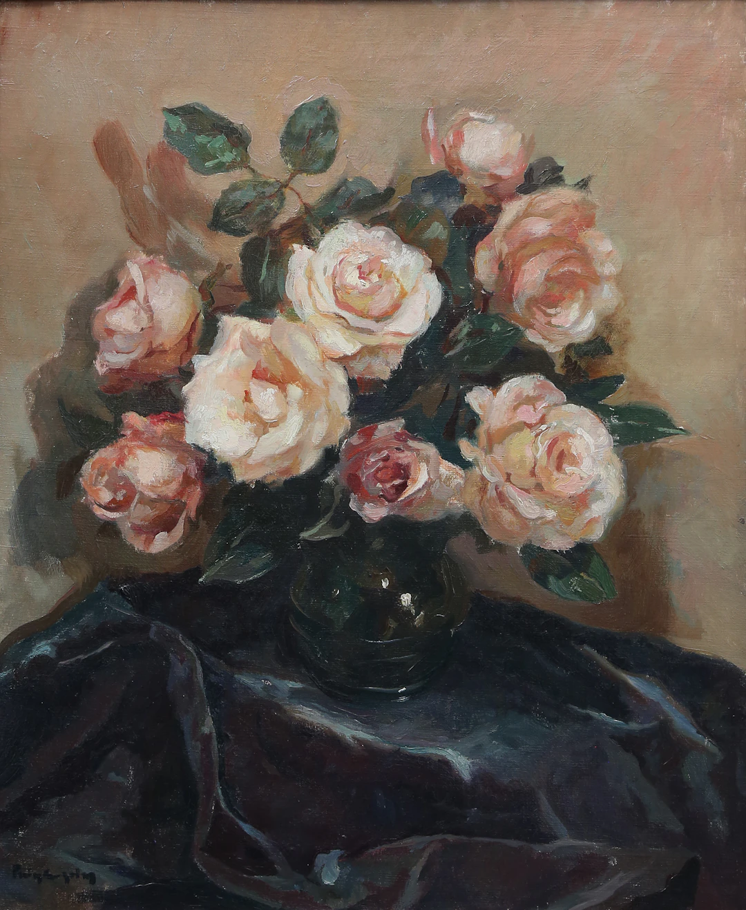 JOSEP PUIGDENGOLAS. Vase with roses.