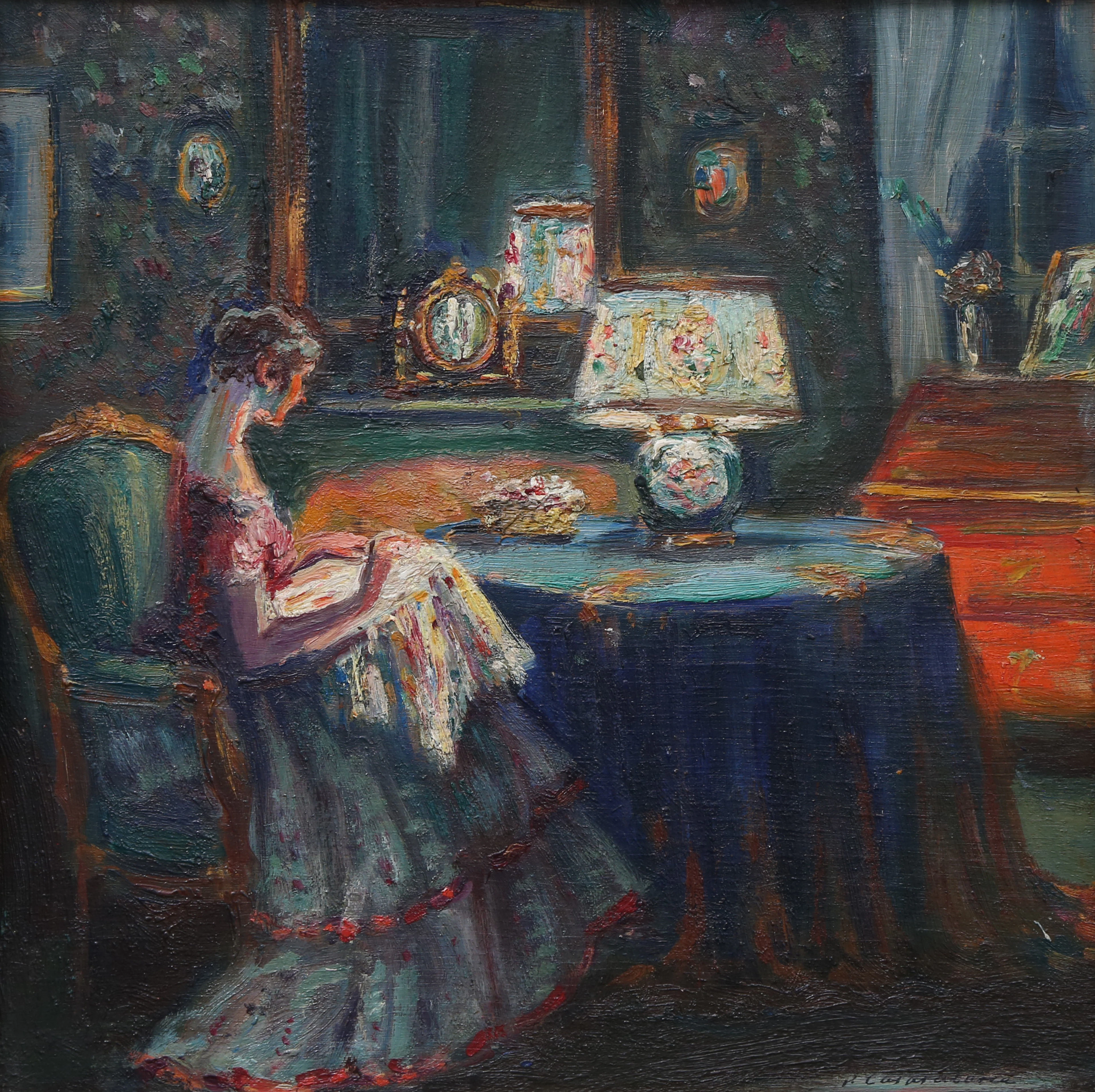 PEDRO CASAS ABARCA. Girl embroidering.