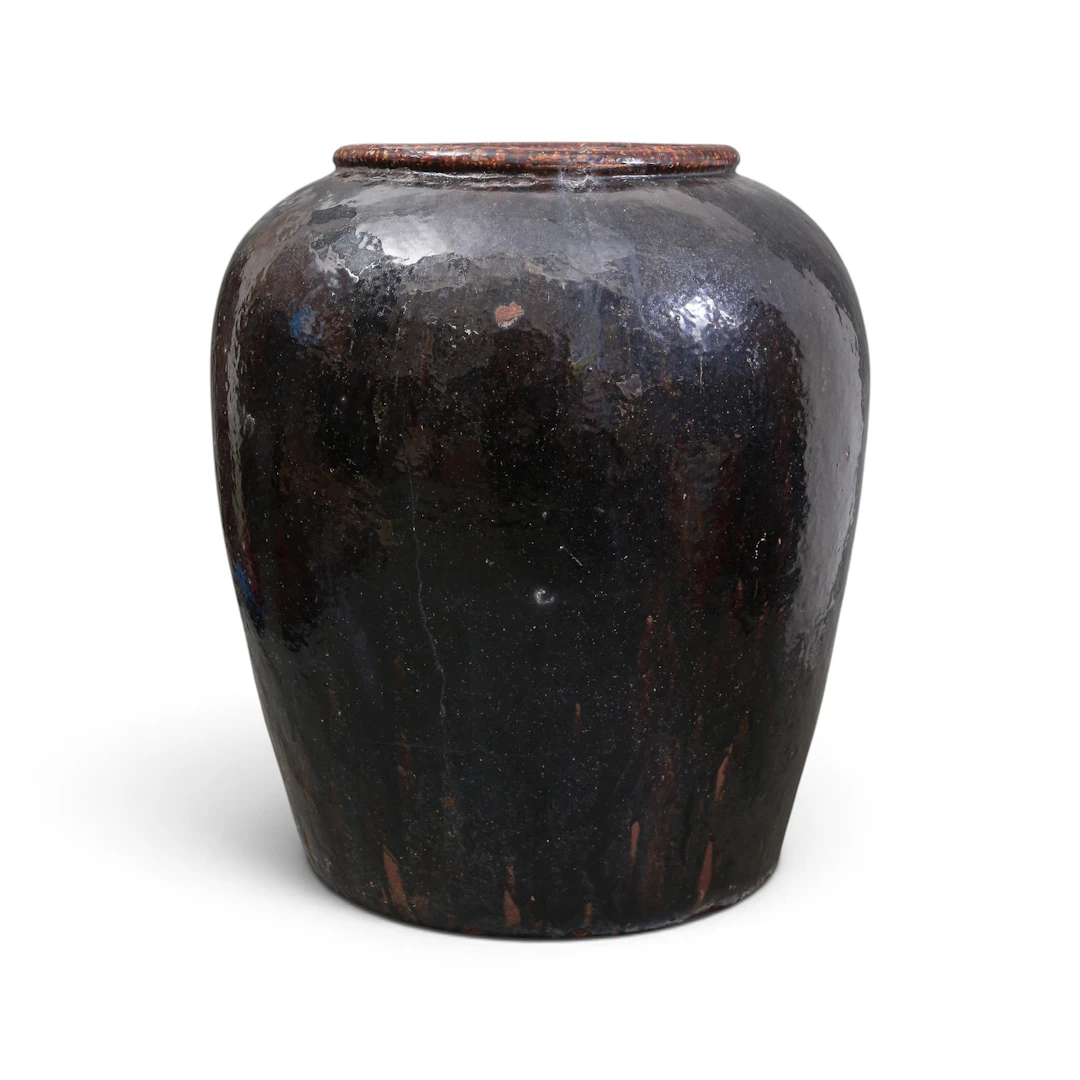 Pair of monumental Chinese glazed earthenware jars, 20th century.