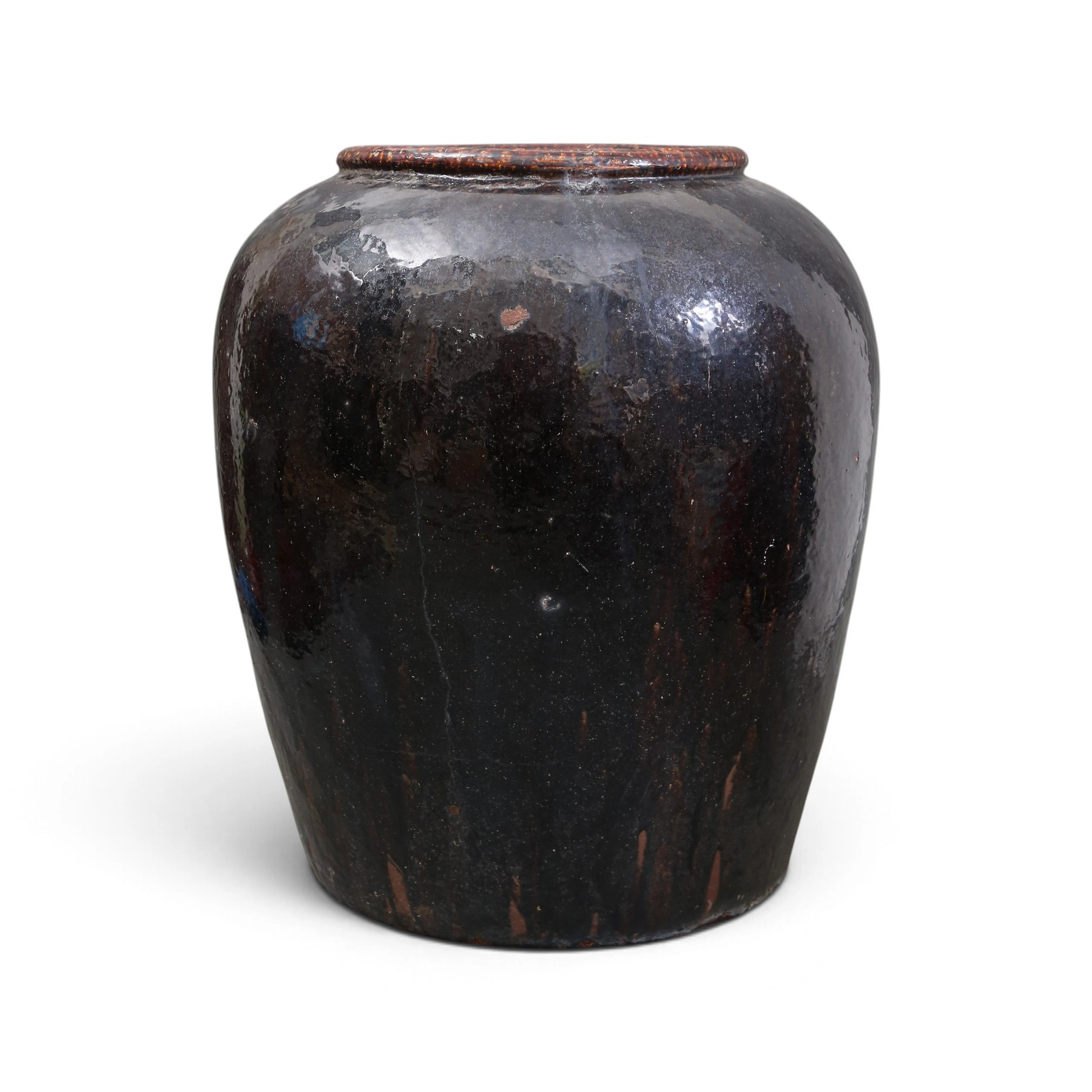 Pair of monumental Chinese glazed earthenware jars, 20th century.