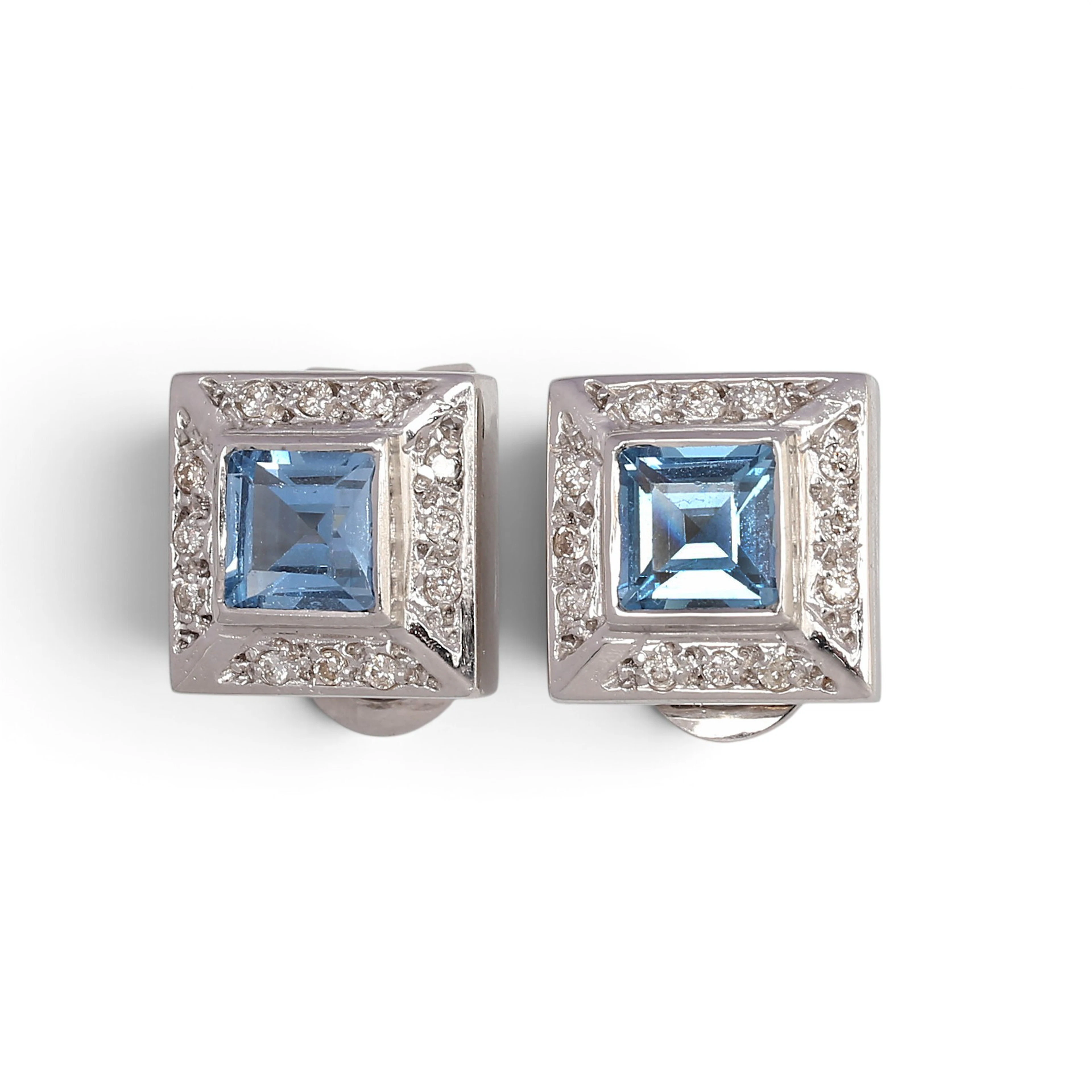 Synthetic spinel and diamonds earrings.