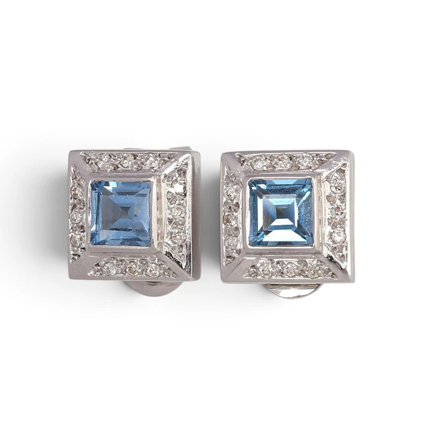 Synthetic spinel and diamonds earrings.