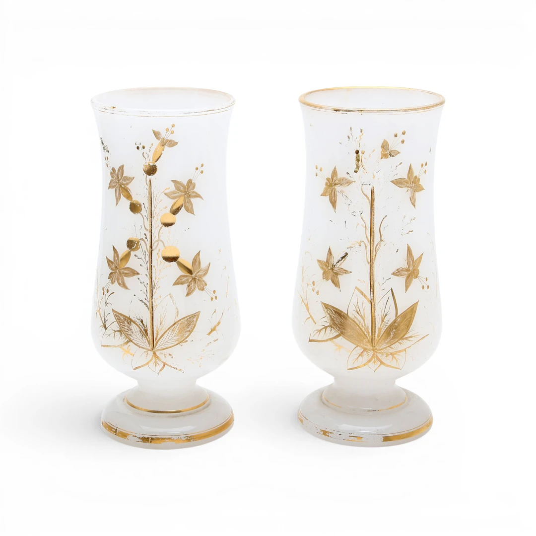 Pair of Napoleon III “pâte de riz” glass vases with gilt decoration