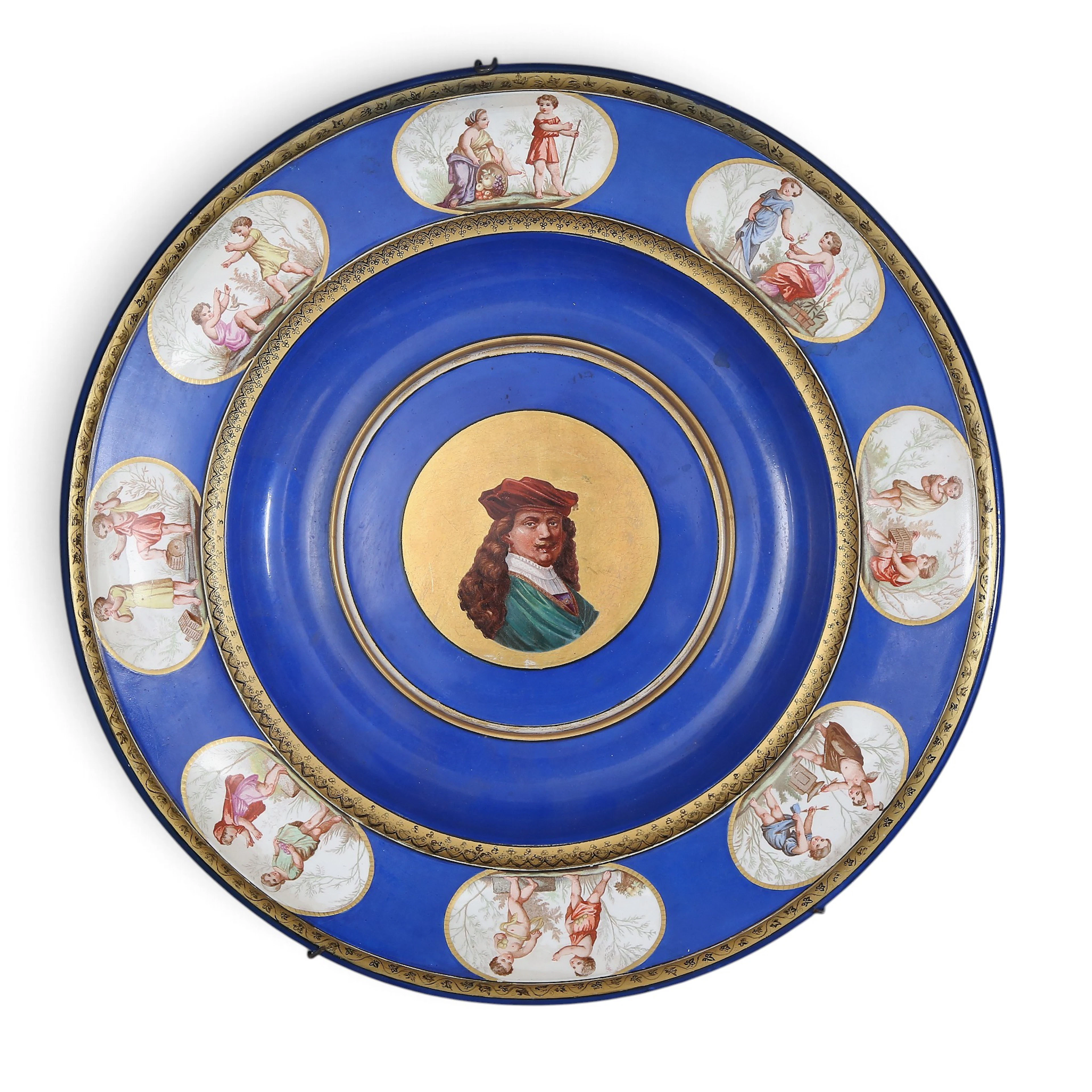 FRENCH "bleu du roi" porcelain ornamental plate from Choisy-Le-Roi