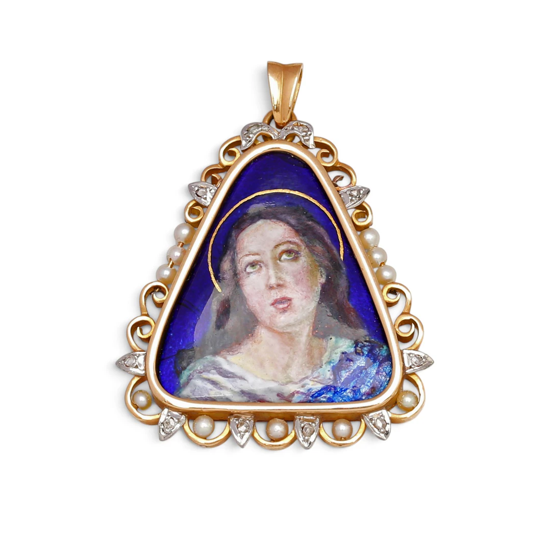Enamel devotional medal, mid 20th Century.