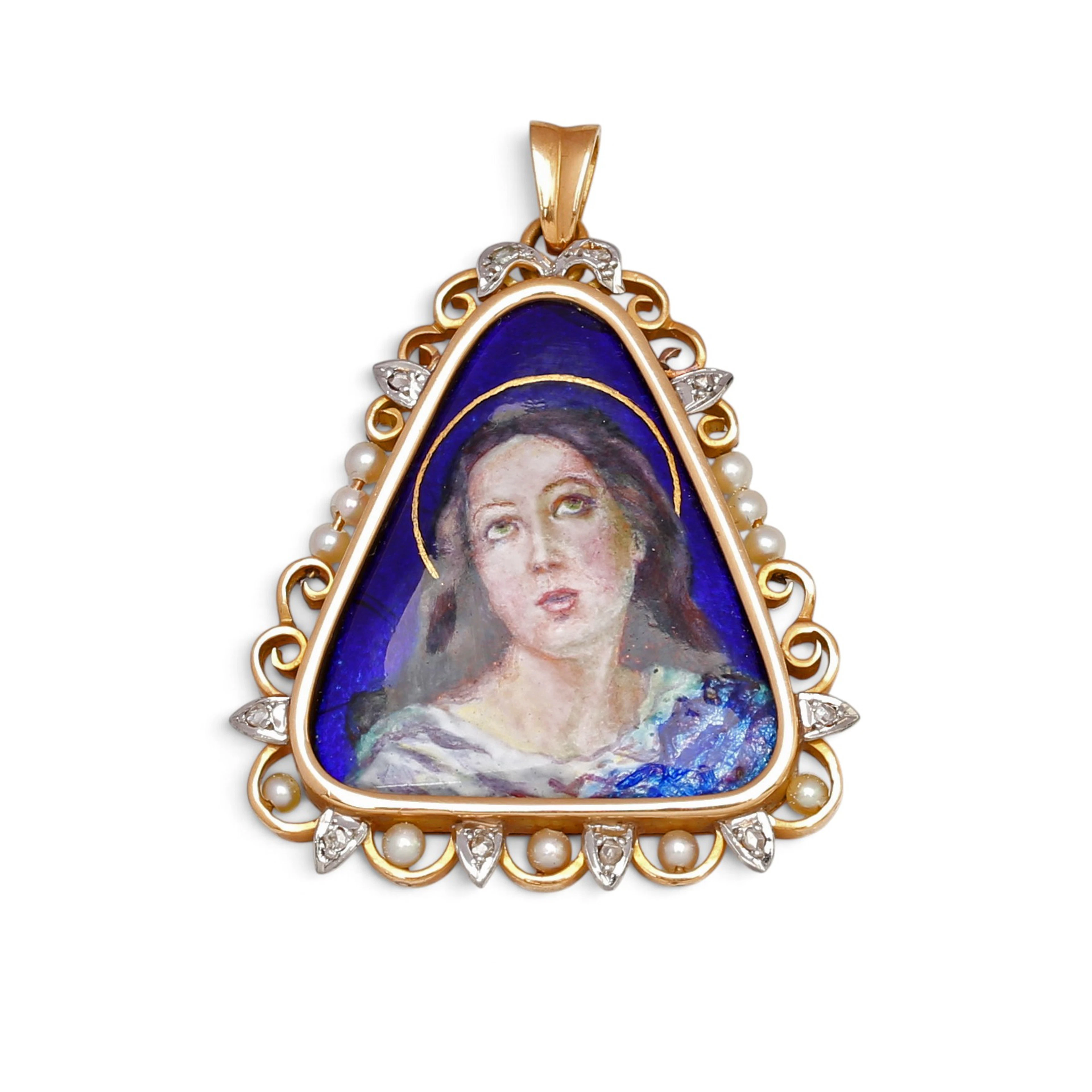 Enamel devotional medal, mid 20th Century.