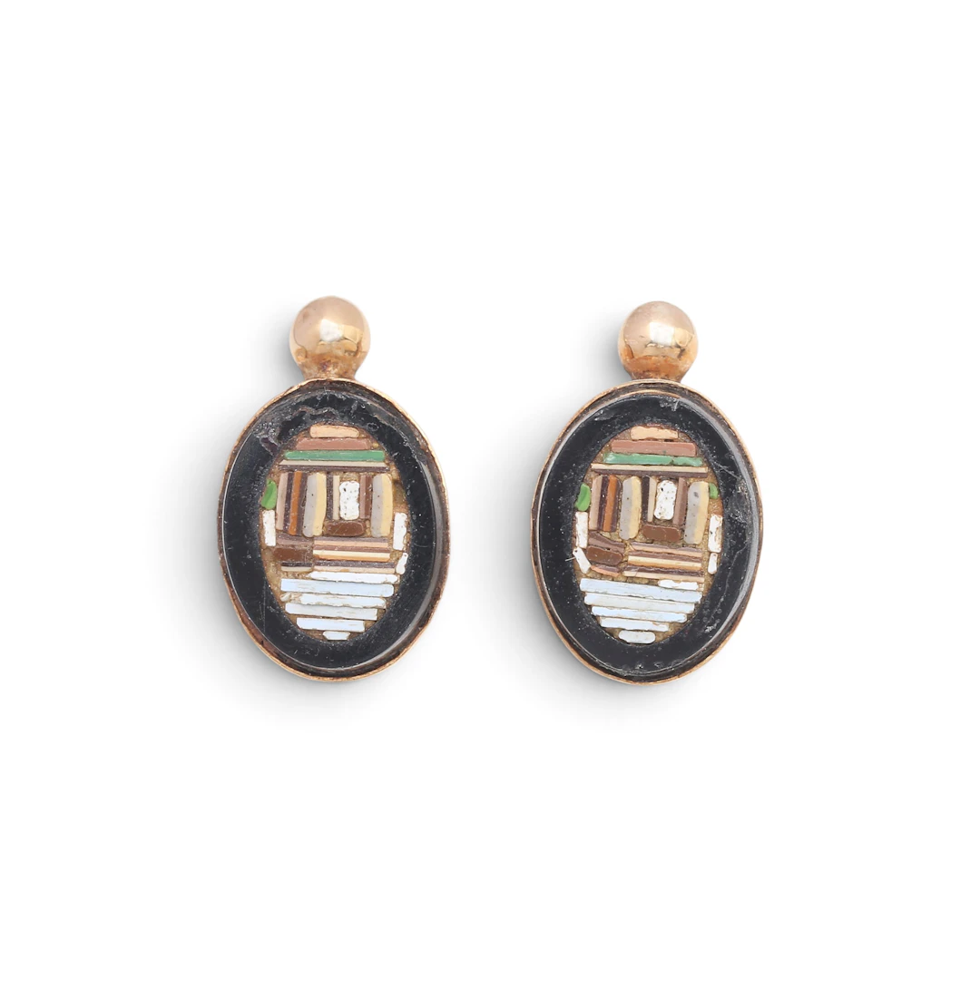 Micromosaic earrings, 19th Century.