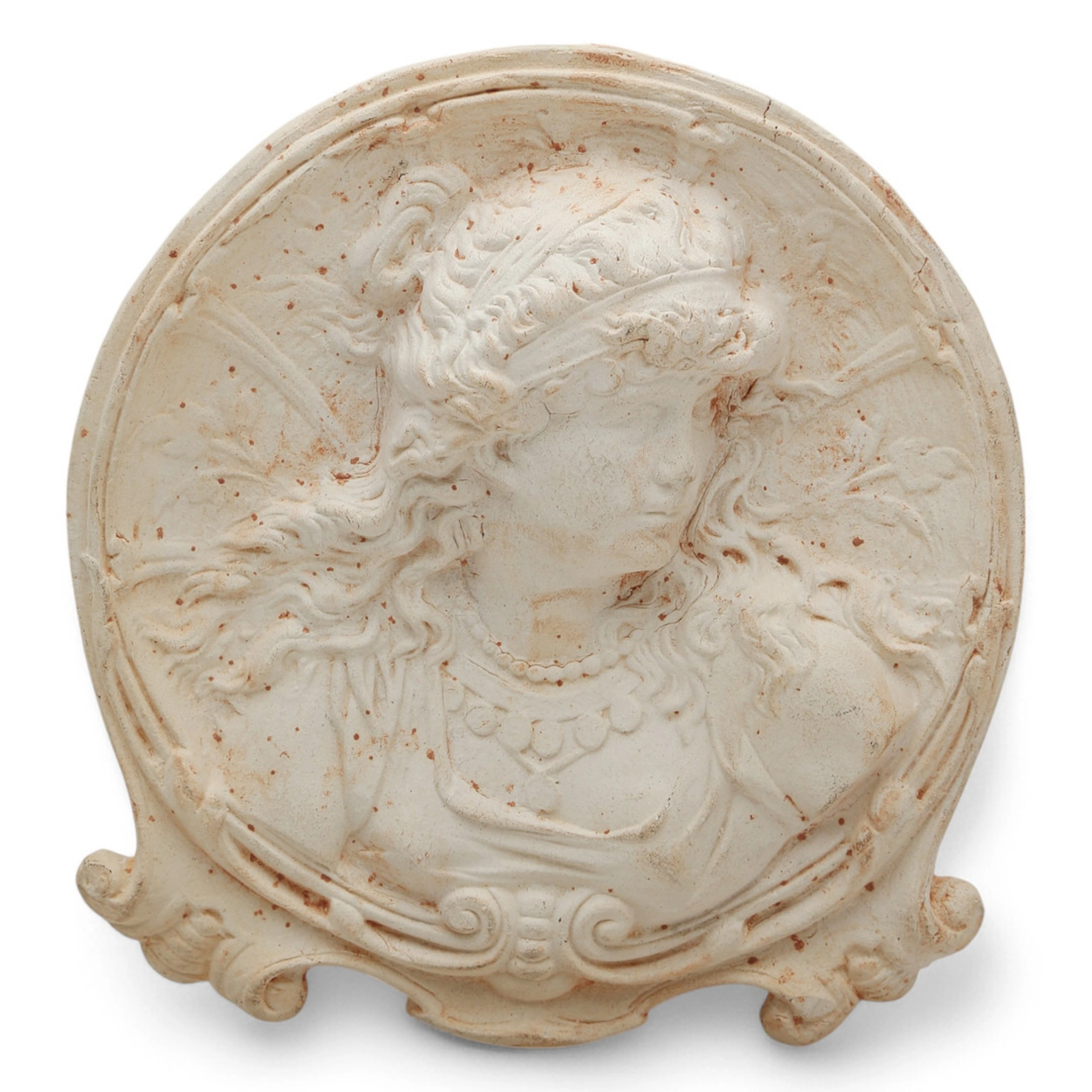 "A gril", white terracotta medallion, early decades of the 20th Century.