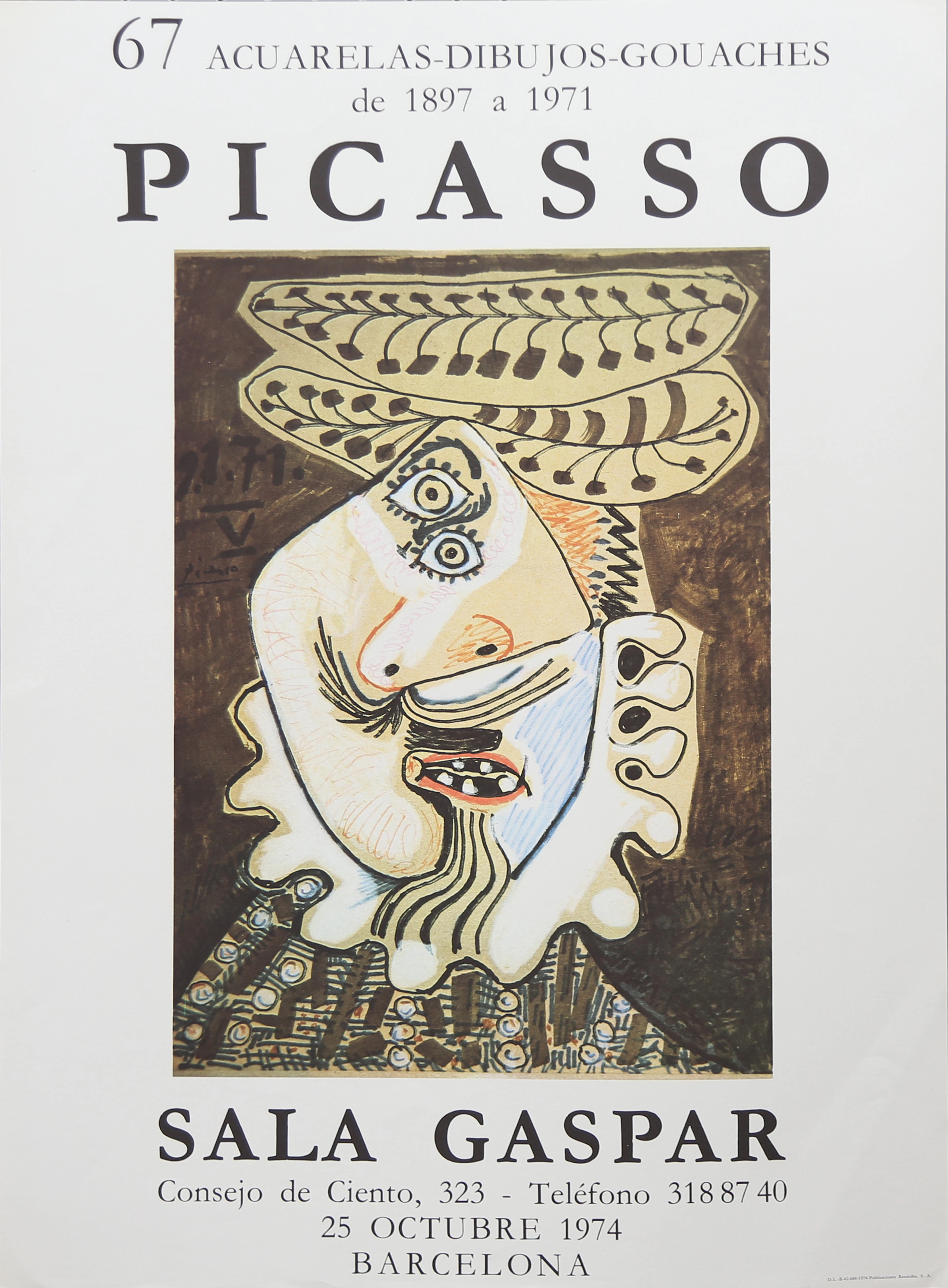 PABLO PICASSO. SEGÚN. Exhibition poster for Sala Gaspar, 1974.