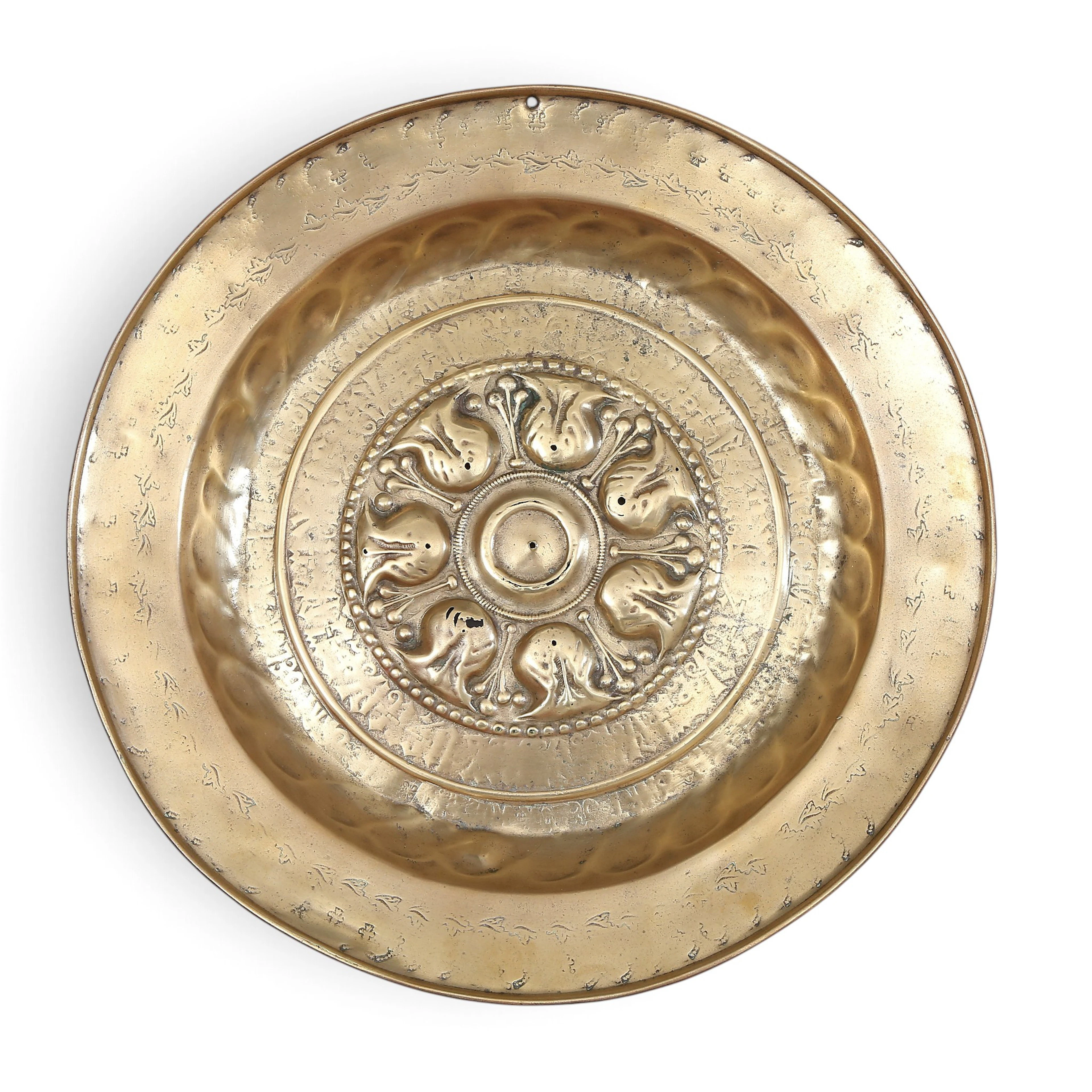 Charity dish in brass, from Dinant or Nuremberg, 16th Century.