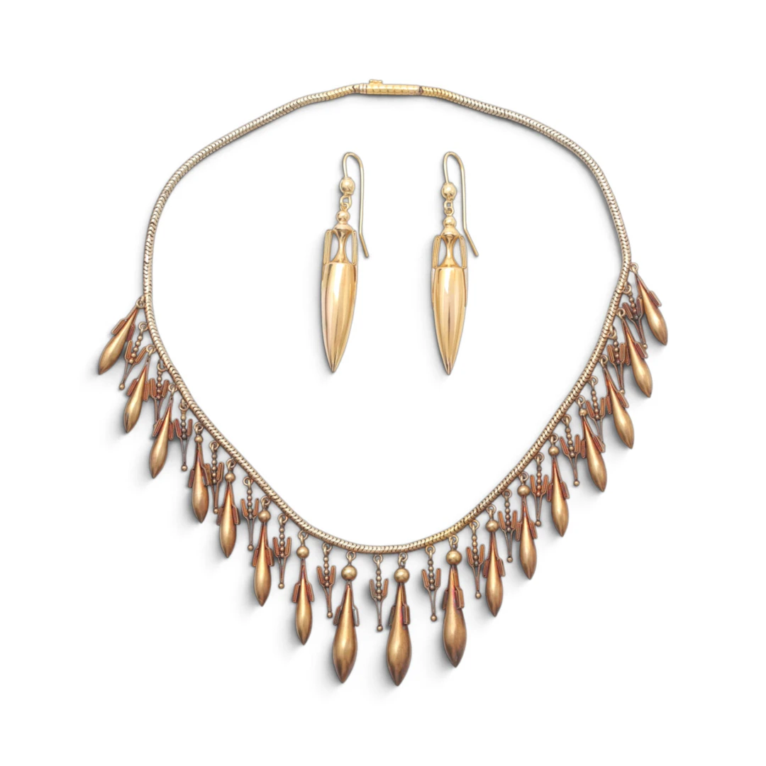 FRENCH Etruscan-style choker and earring parure, last third of the