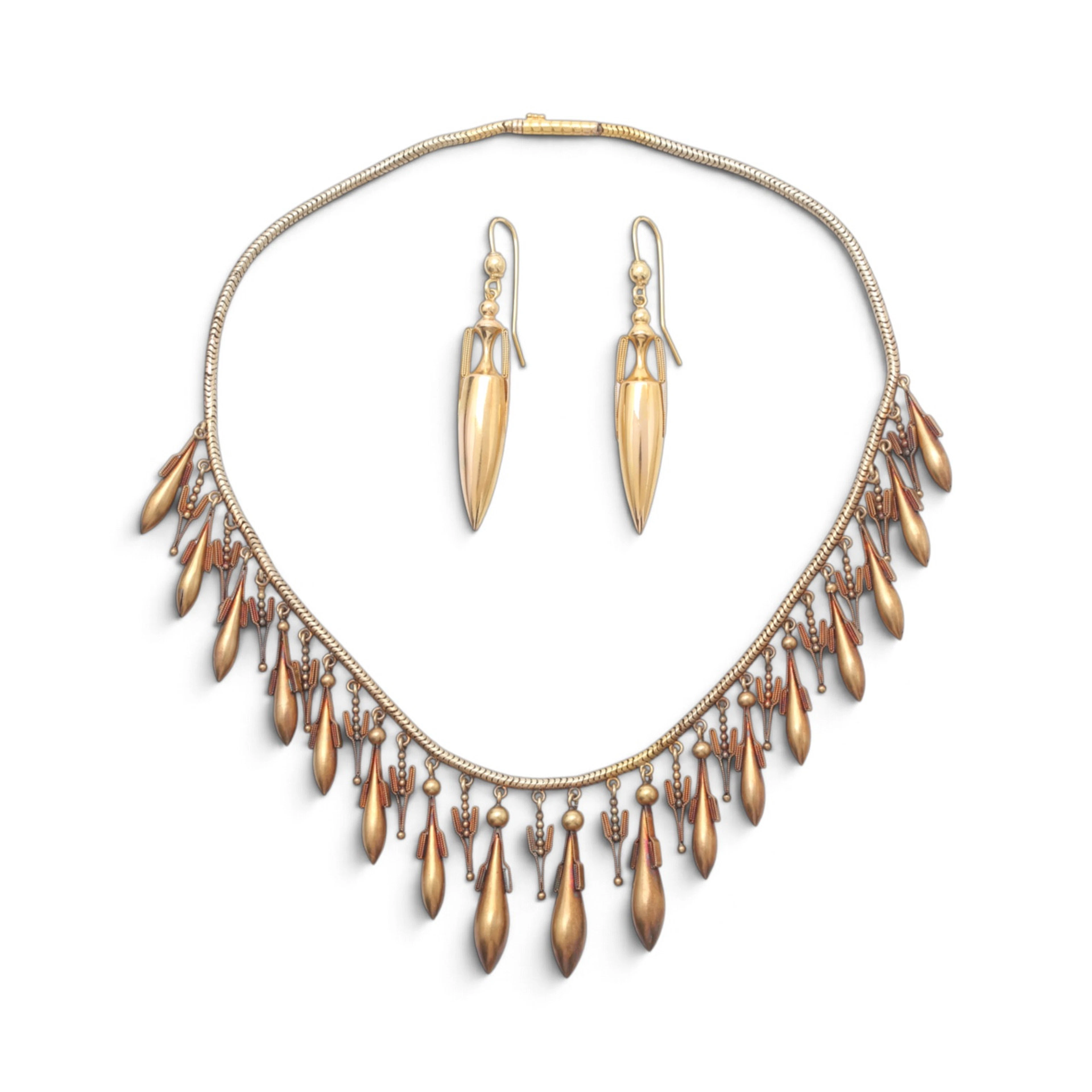 FRENCH Etruscan-style choker and earring parure, last third of the