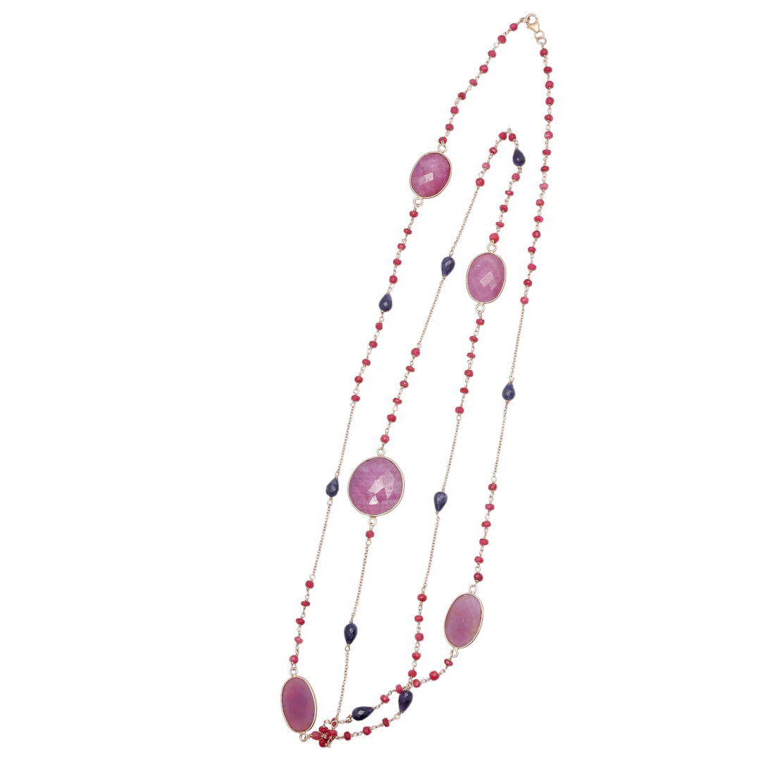 Rubies and sapphires long necklace.