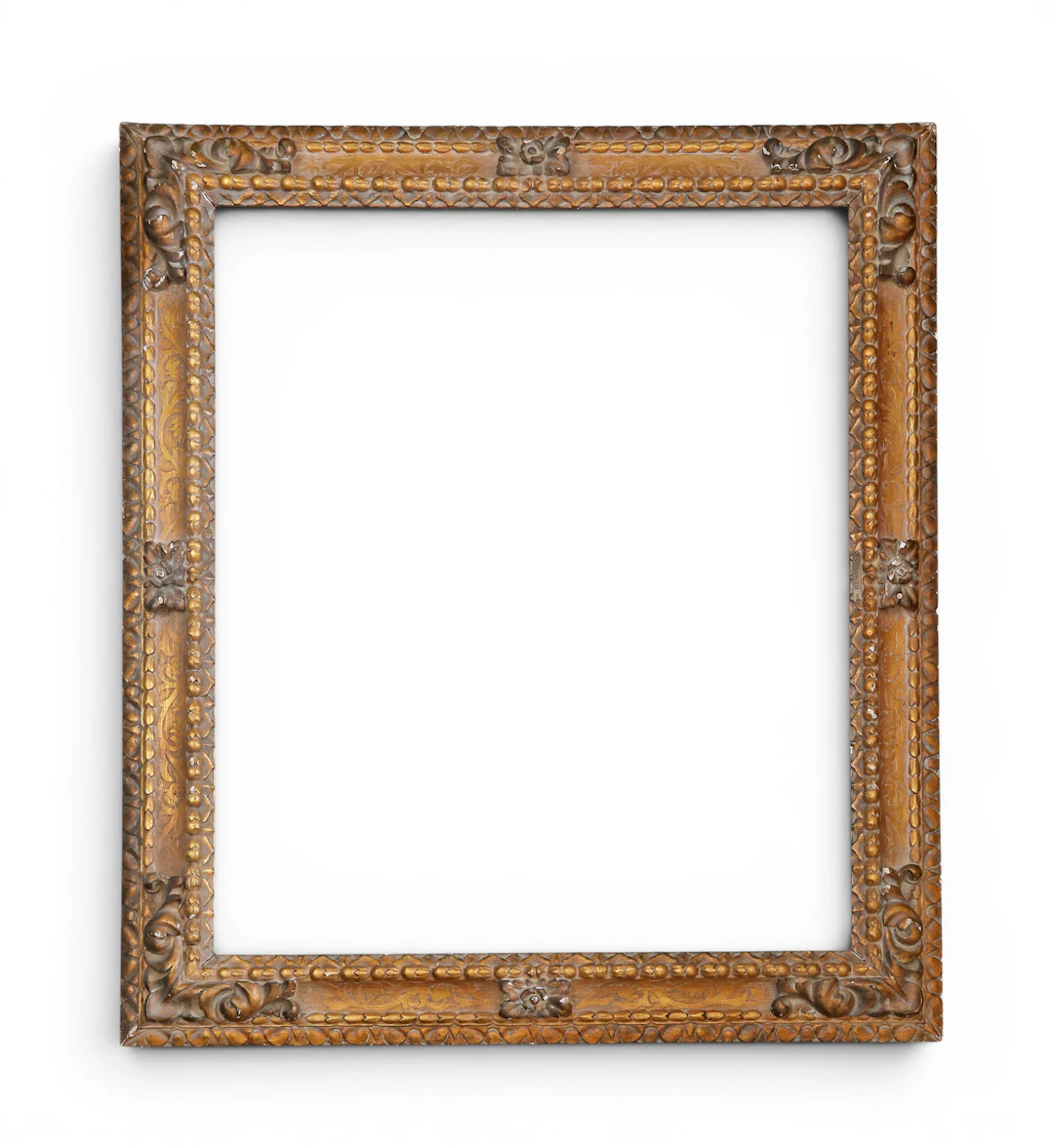 Barqoue style frame in carved, painted and gilt wood, early decades