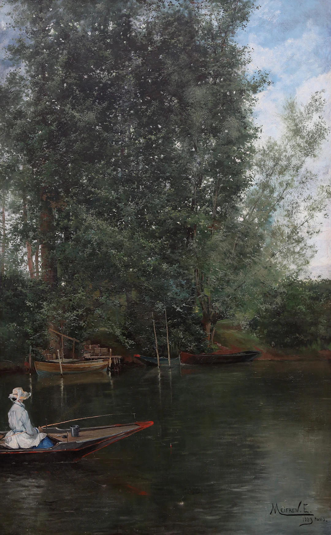ELISEO MEIFRÉN. Lake with a young woman fishing.