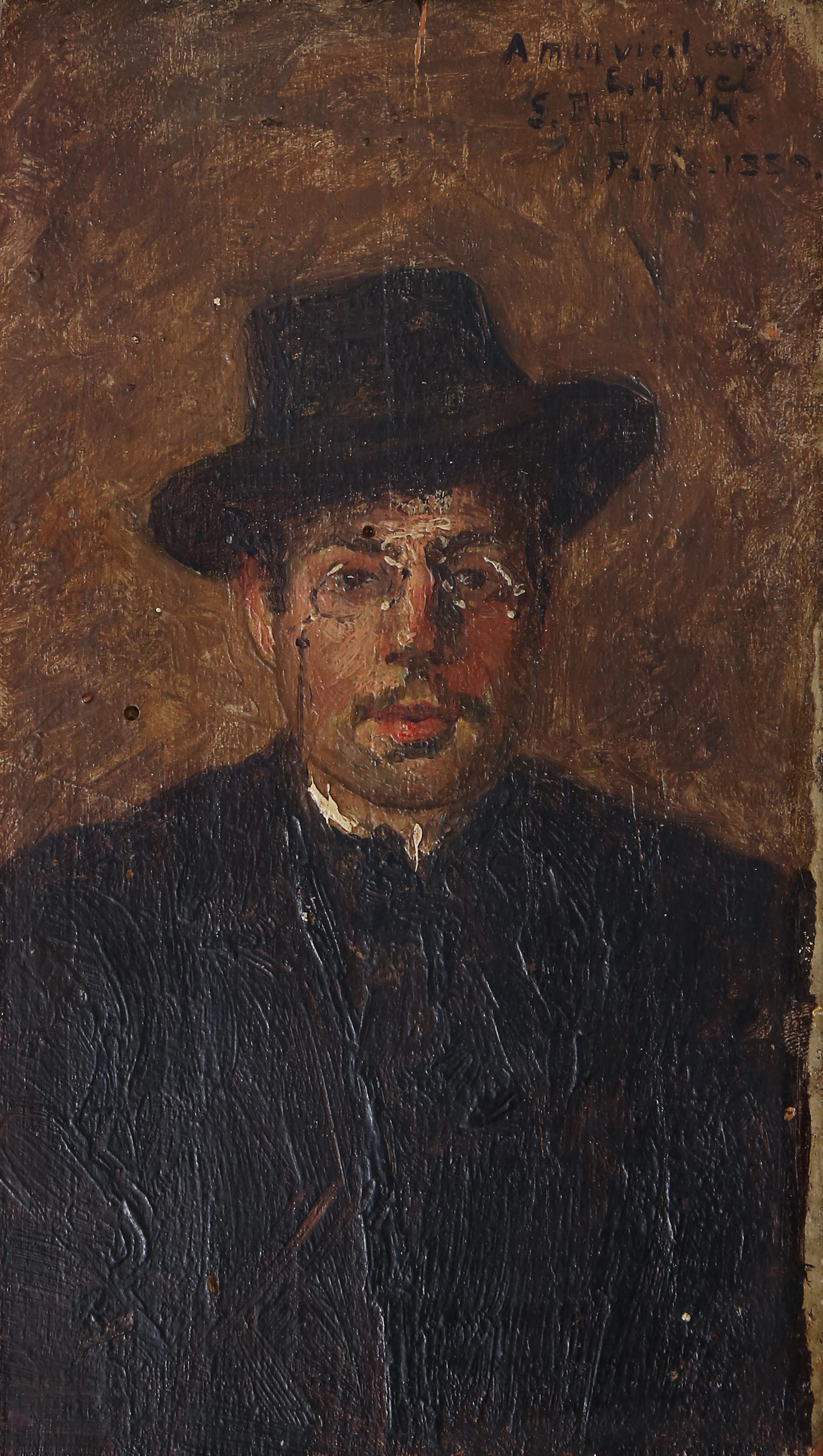 GASTÓ PUJOL-HERMANN (1868-1930). Portrait of E. Hurel and seascape.
