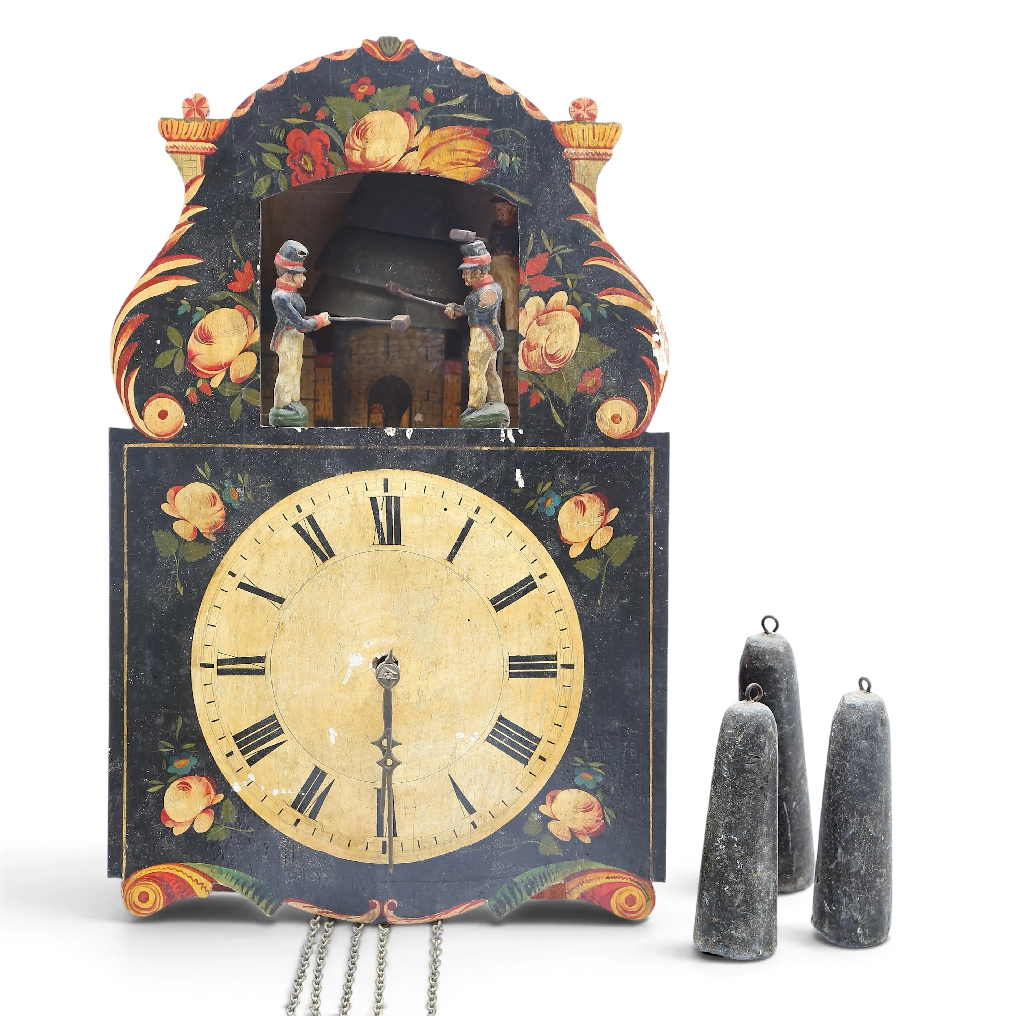 ANTON SCHERZINGER. ATRIBUIDO. German "Lackschilduhr" clock with automata