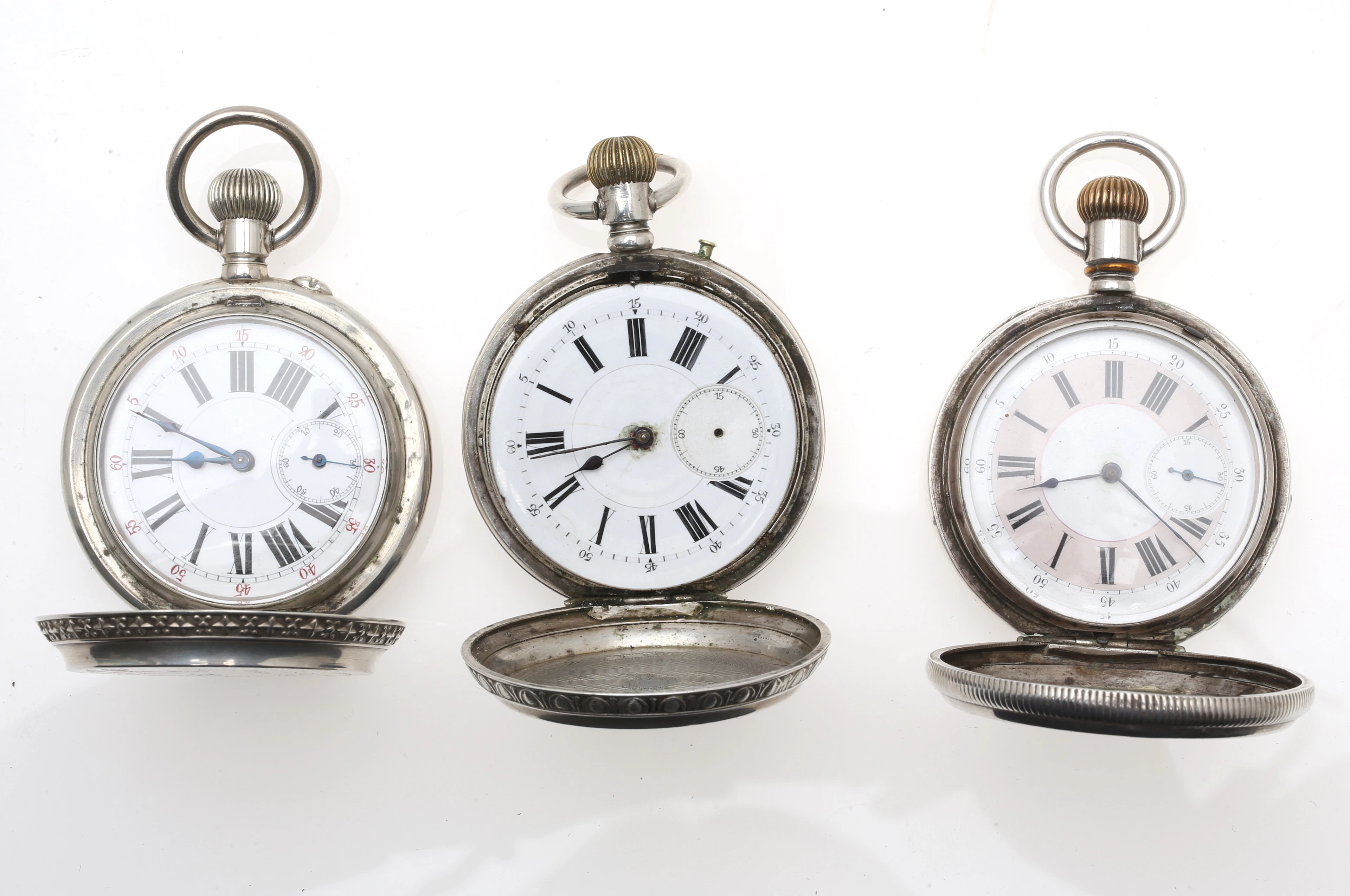 Three Swiss silver pocket watches, second half of the 19th Century.
