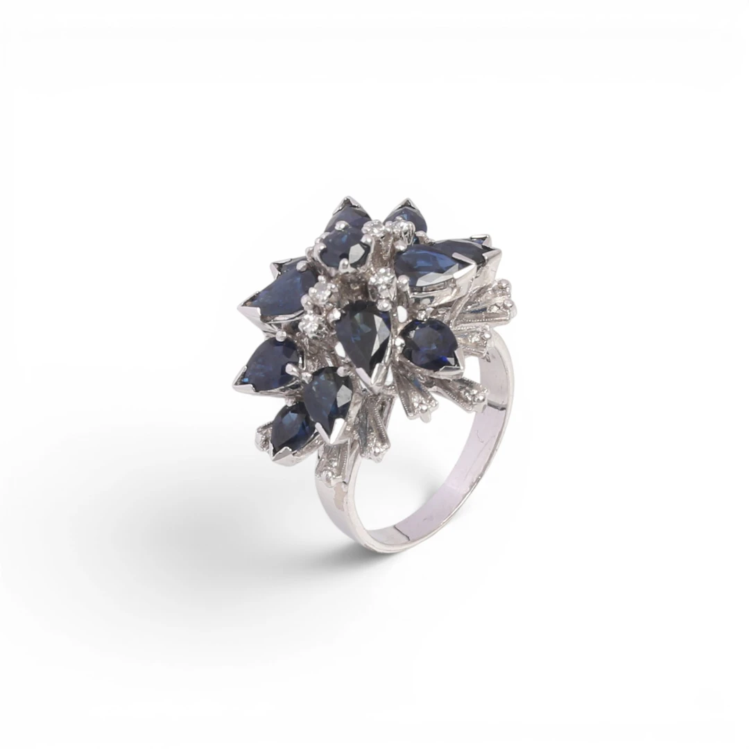 Sapphires and diamonds ring.