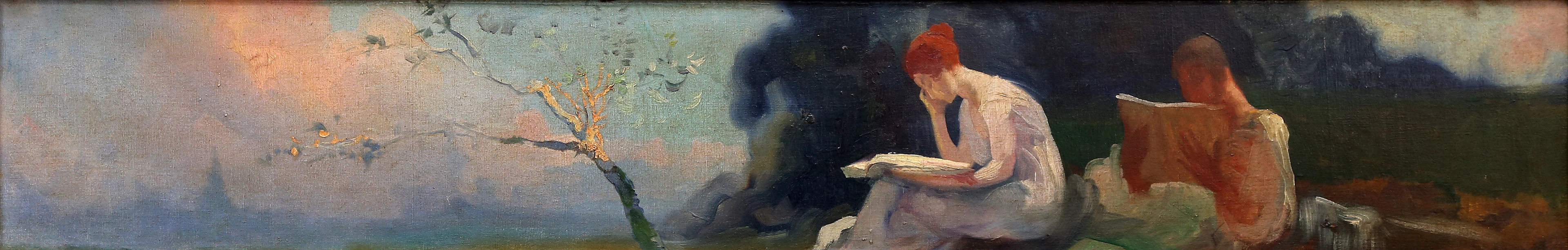 LLUÍS MASRIERA. Youths reading in a landscape.