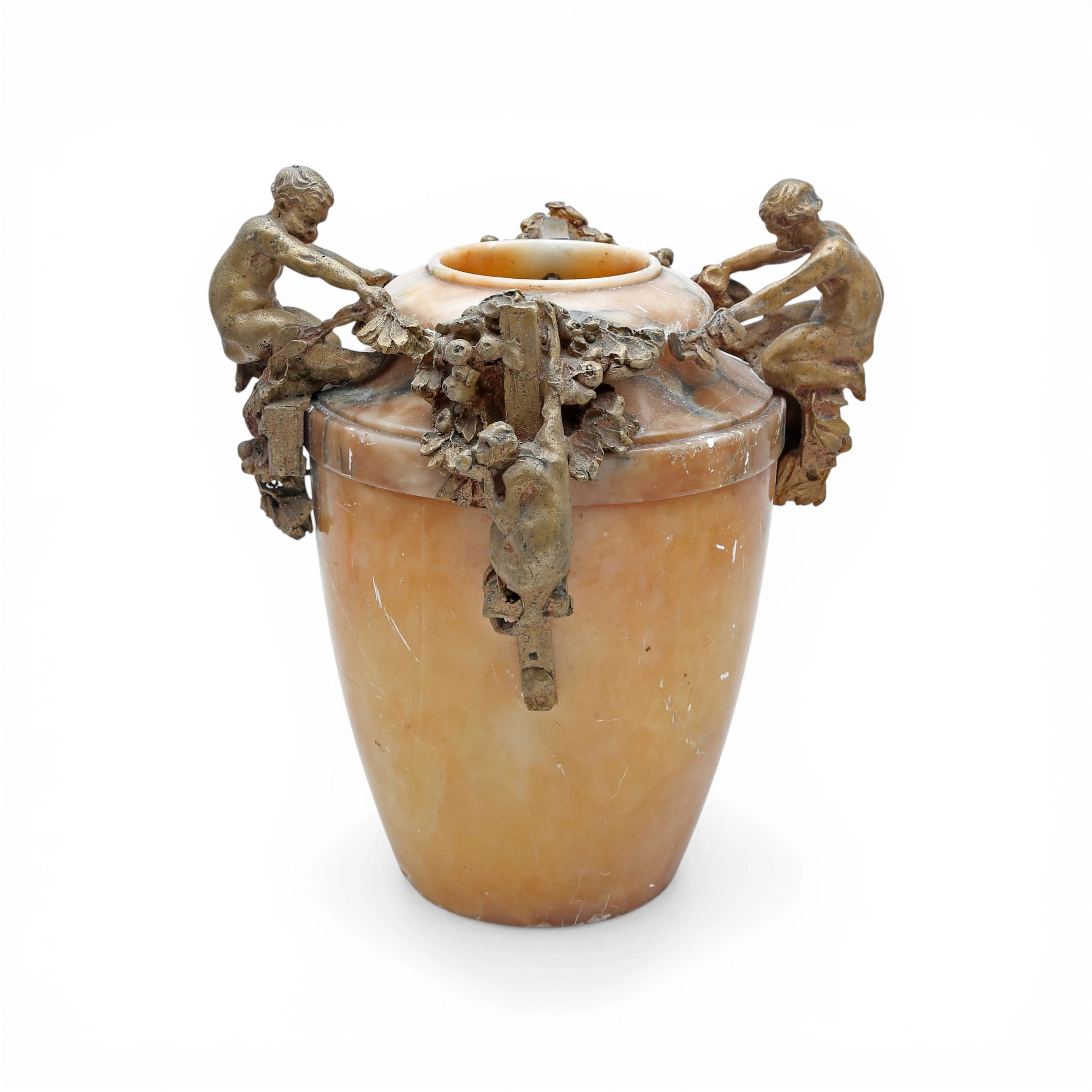 Italian Art Nouveau alabaster and gilt bronze vase, 20th Century.