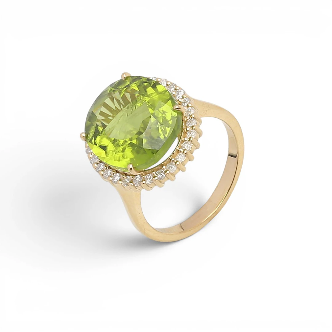 Peridot and diamonds rosette ring.