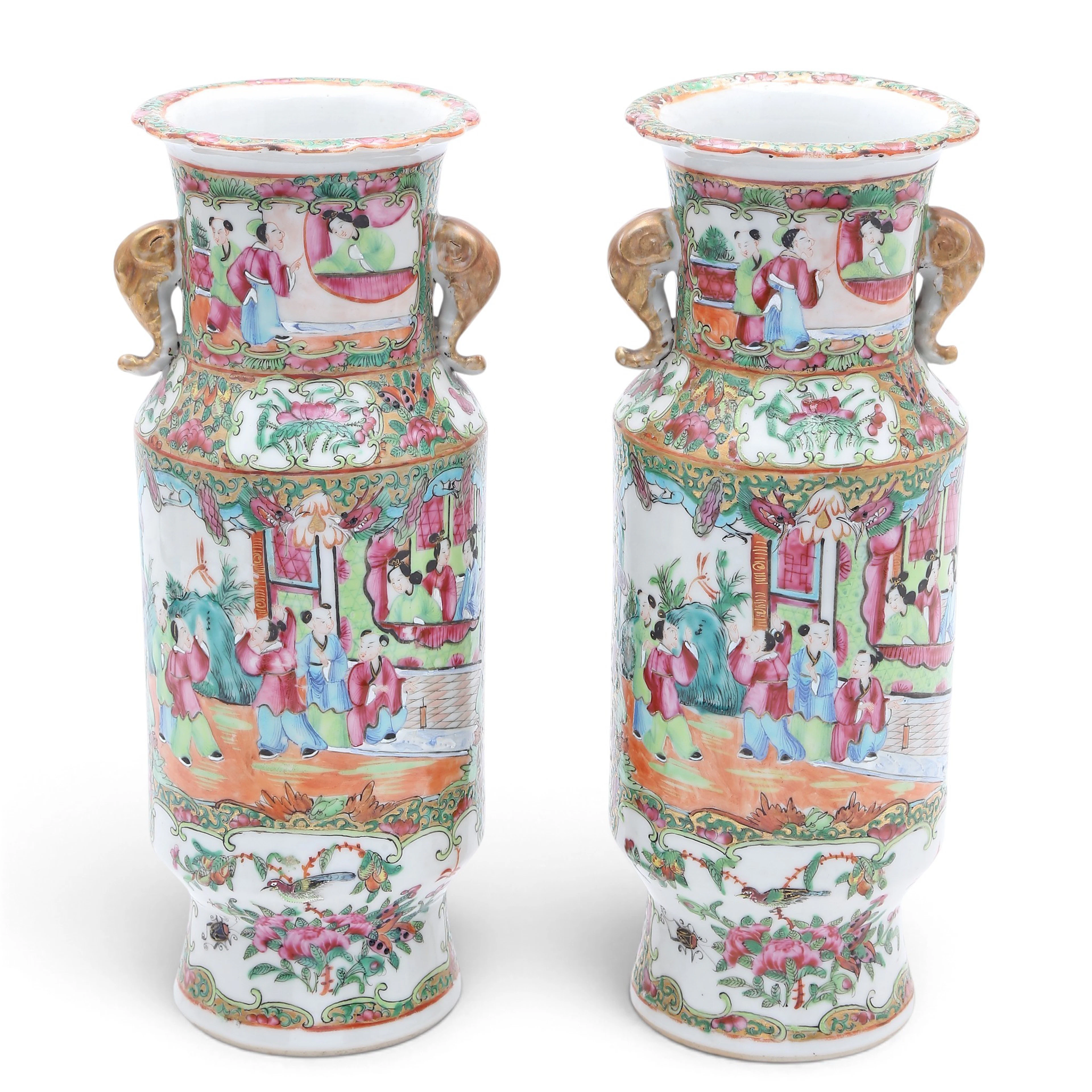 Pair of Chinese Canton porcelain vases, early 20th century.