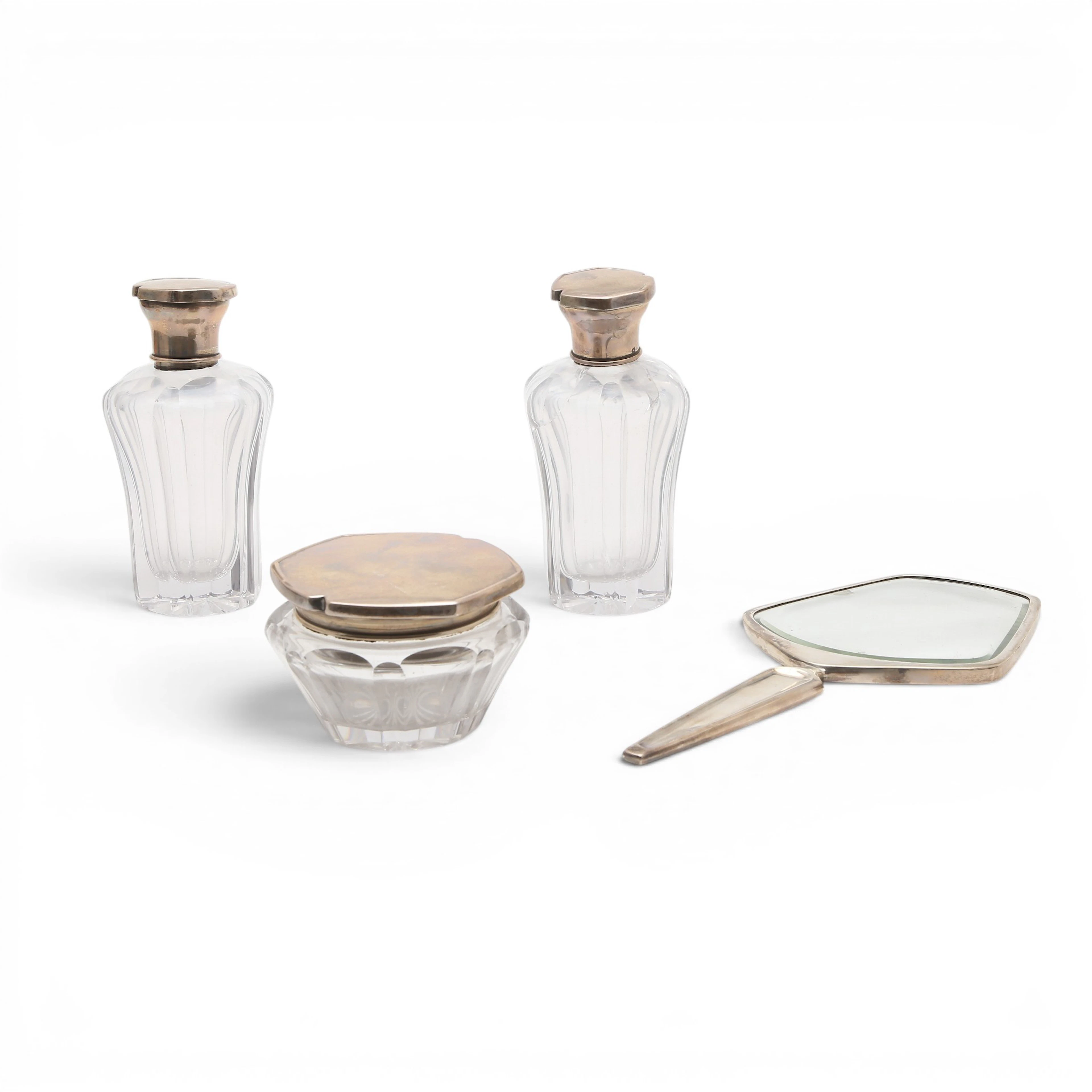 Silver and glass vanity set, 20th century.