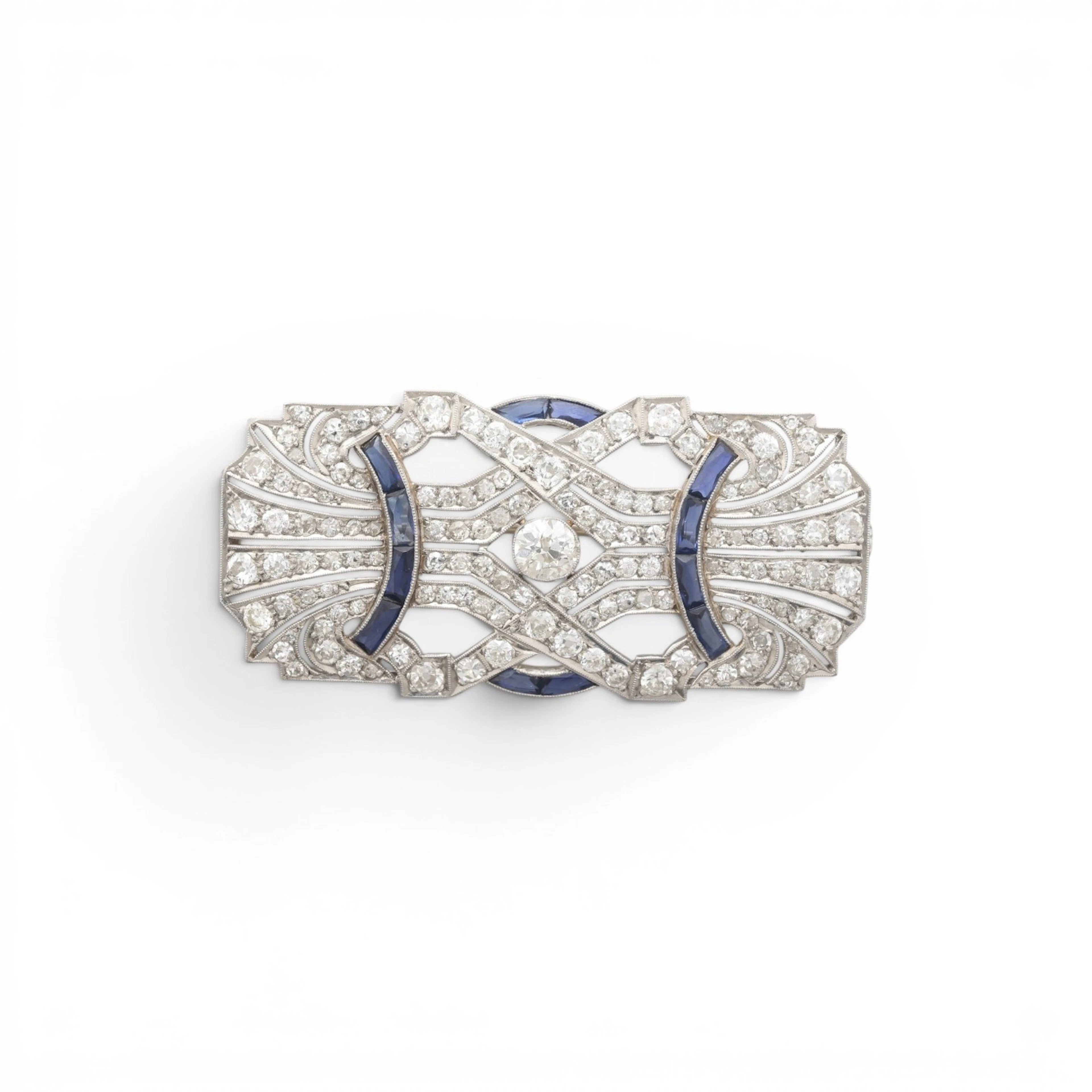 Art Deco diamonds and sapphires brooch, circa 1925.