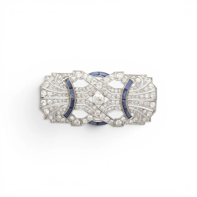 Art Deco diamonds and sapphires brooch, circa 1925.