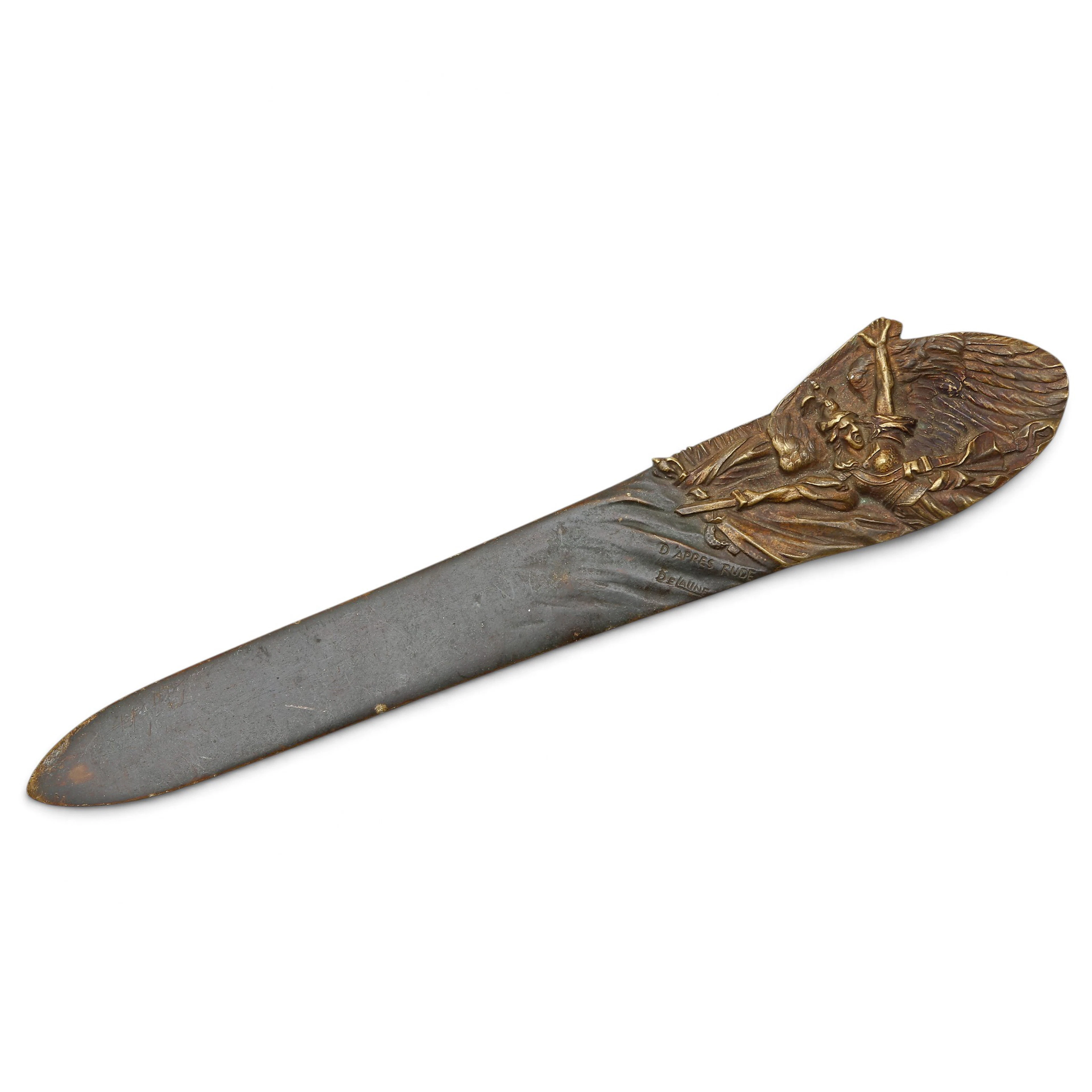 AFTER A MOTIVE BY FRANÇOIS RUDE. Letter opener in gilt bronze, first