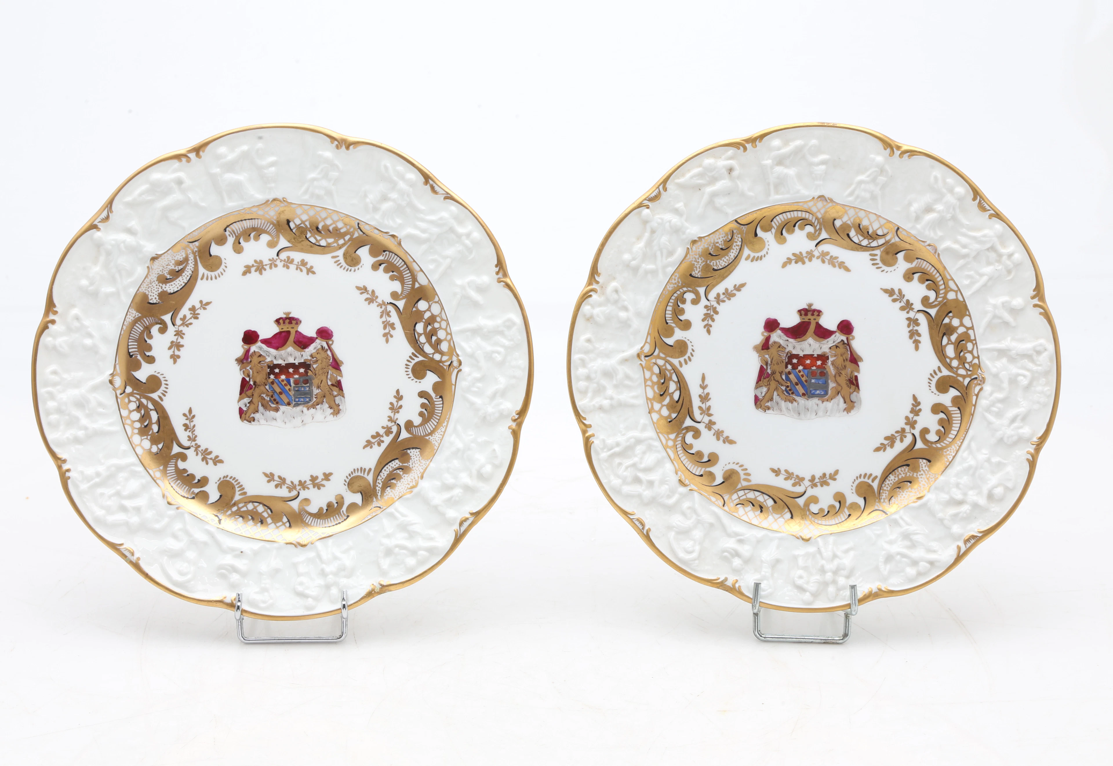Pair of "Napoleon and Josephine" heraldic plates in Ernst Bohne porcelain