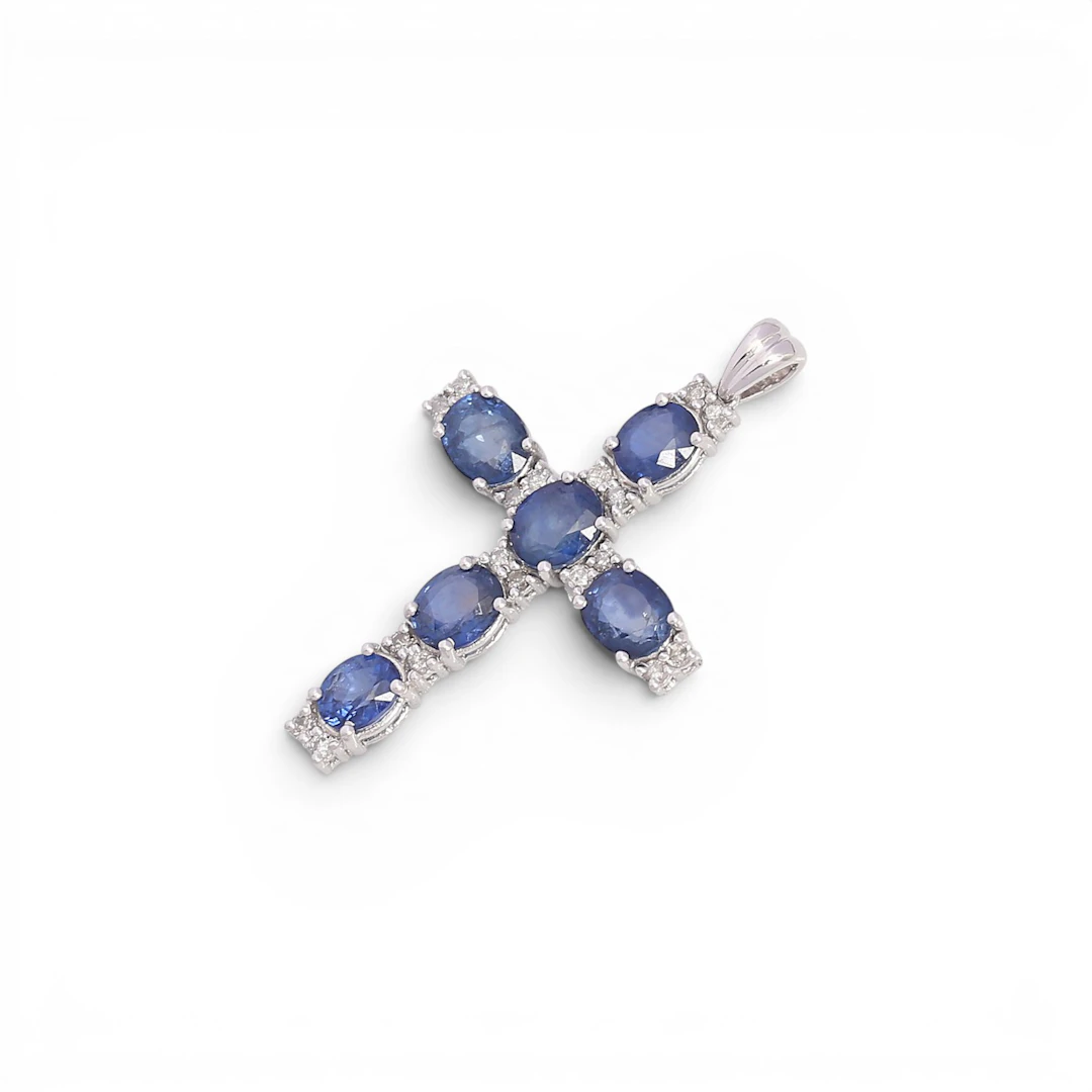 Sapphires and diamonds pendant cross.