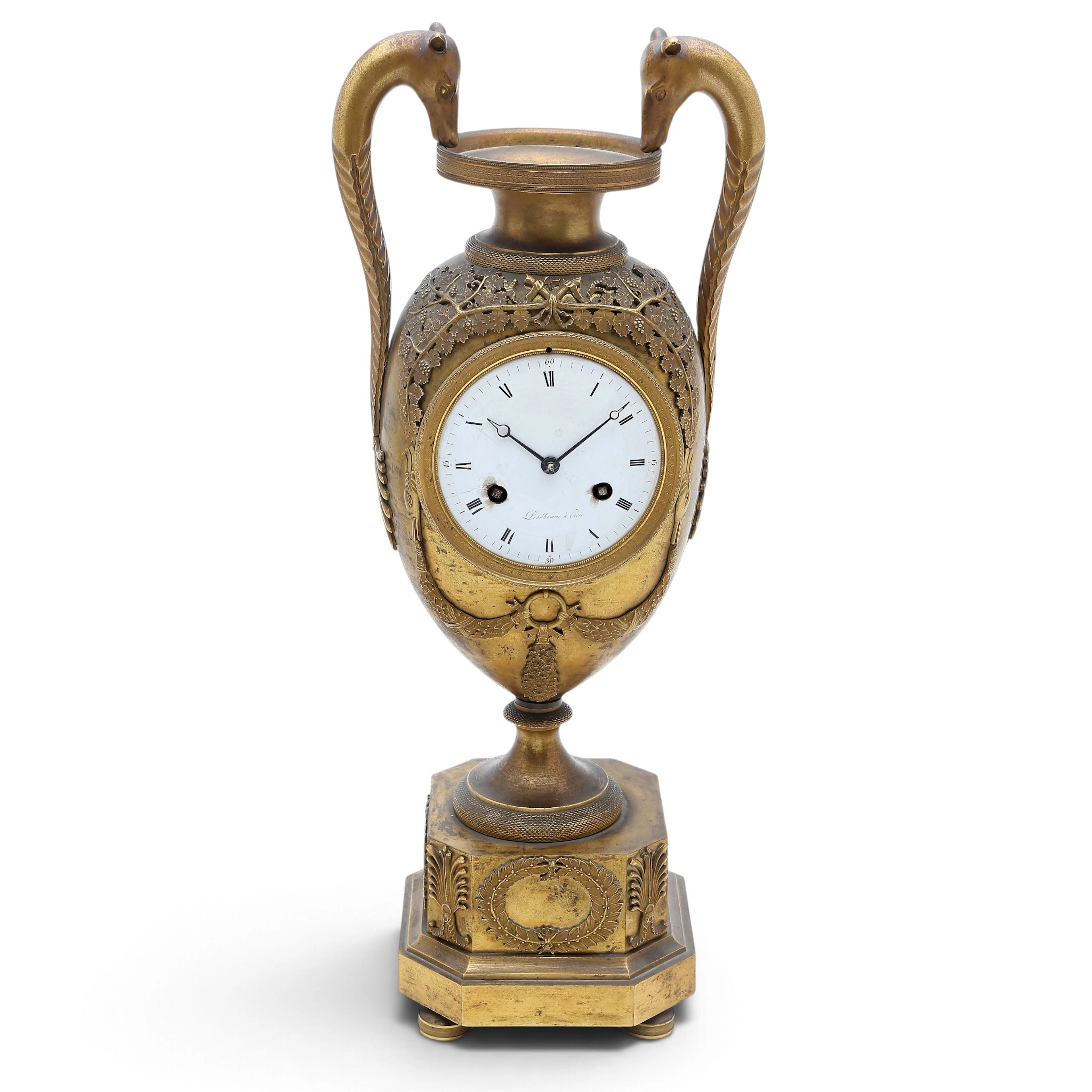 FRENCH Empire amphora-shaped mantel clock in gilt bronze, from the